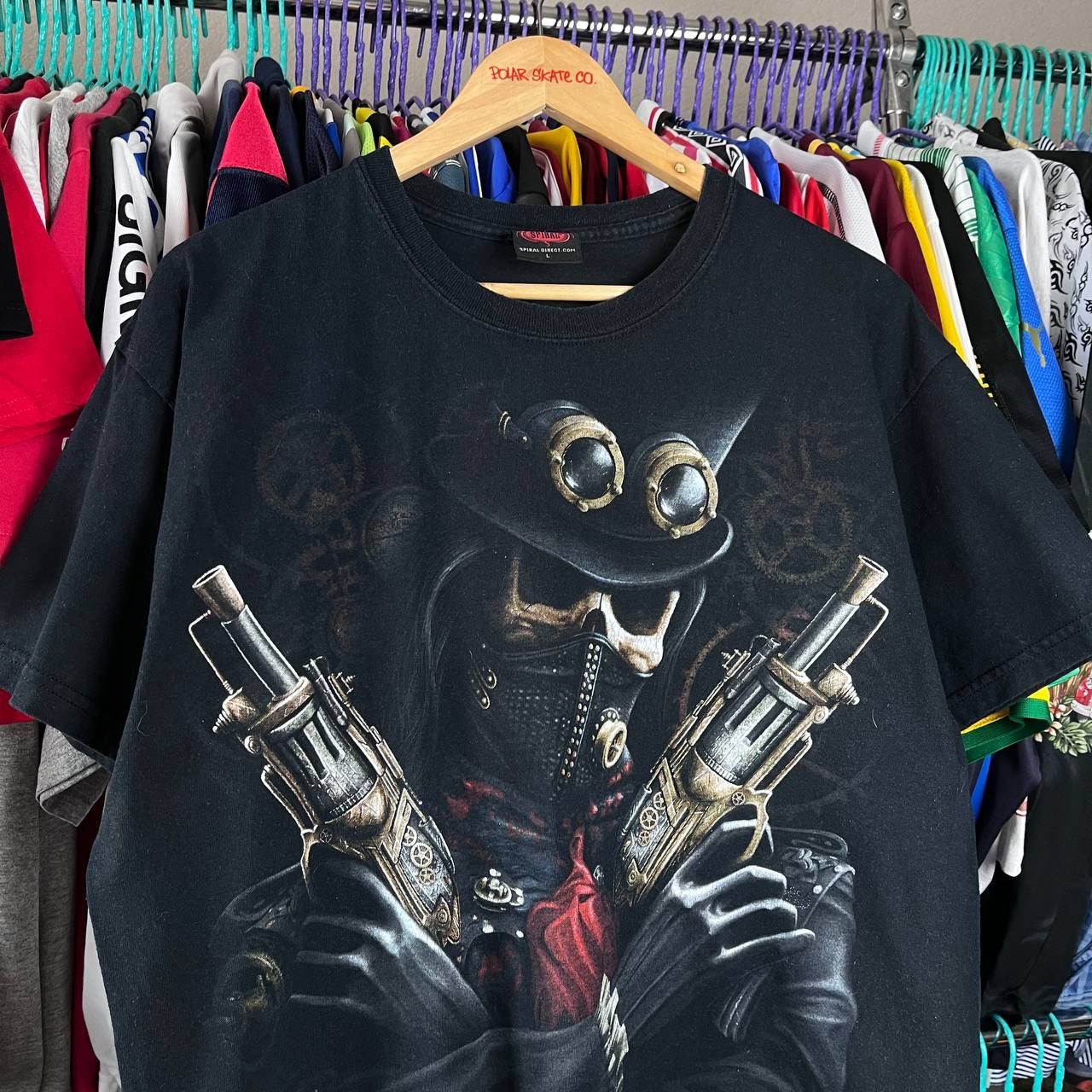 Vintage Vintage Spiral Hell Skull Graphic Overprint Black Tshirt Size US L / EU 52-54 / 3 - 1 Thumbnail