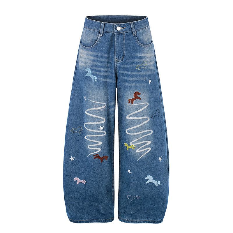Jean Men's America Embroidered Washed Denim Curved-Leg Jeans Size US 32 / EU 48 - 1 Thumbnail