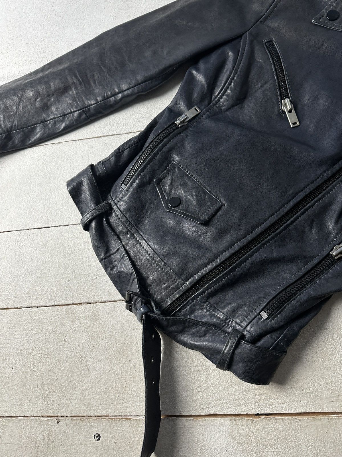 Other 🚨Y2K RICK OWENS TYPE DIRTY SLIM FIT ZIP LEATHER JACKET Size S / US 4 / IT 40 - 3 Thumbnail
