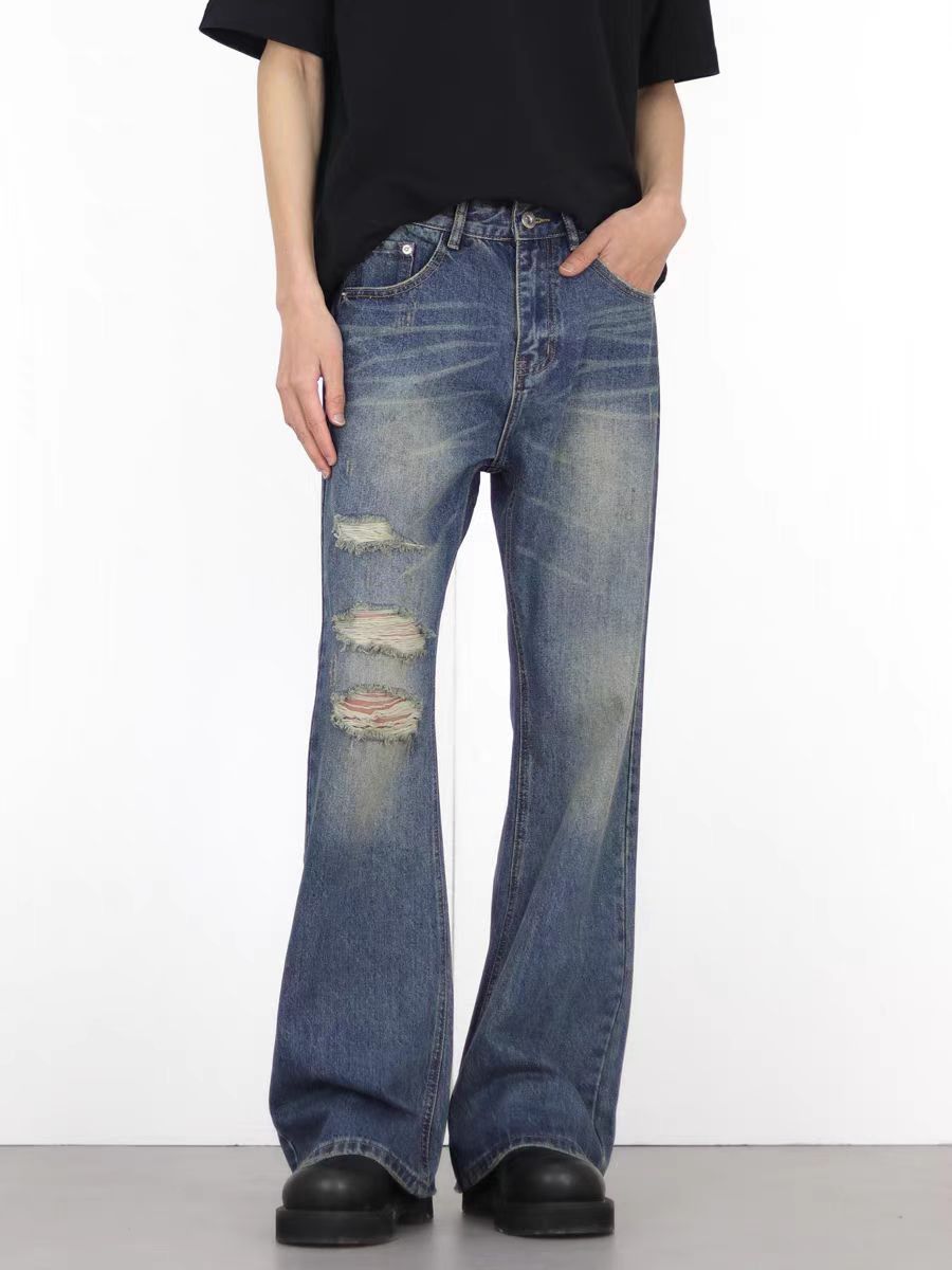 Japanese Brand × Jean Vintage ripped micro flare baggy jeans Size US 30 / EU 46 - 1 Thumbnail