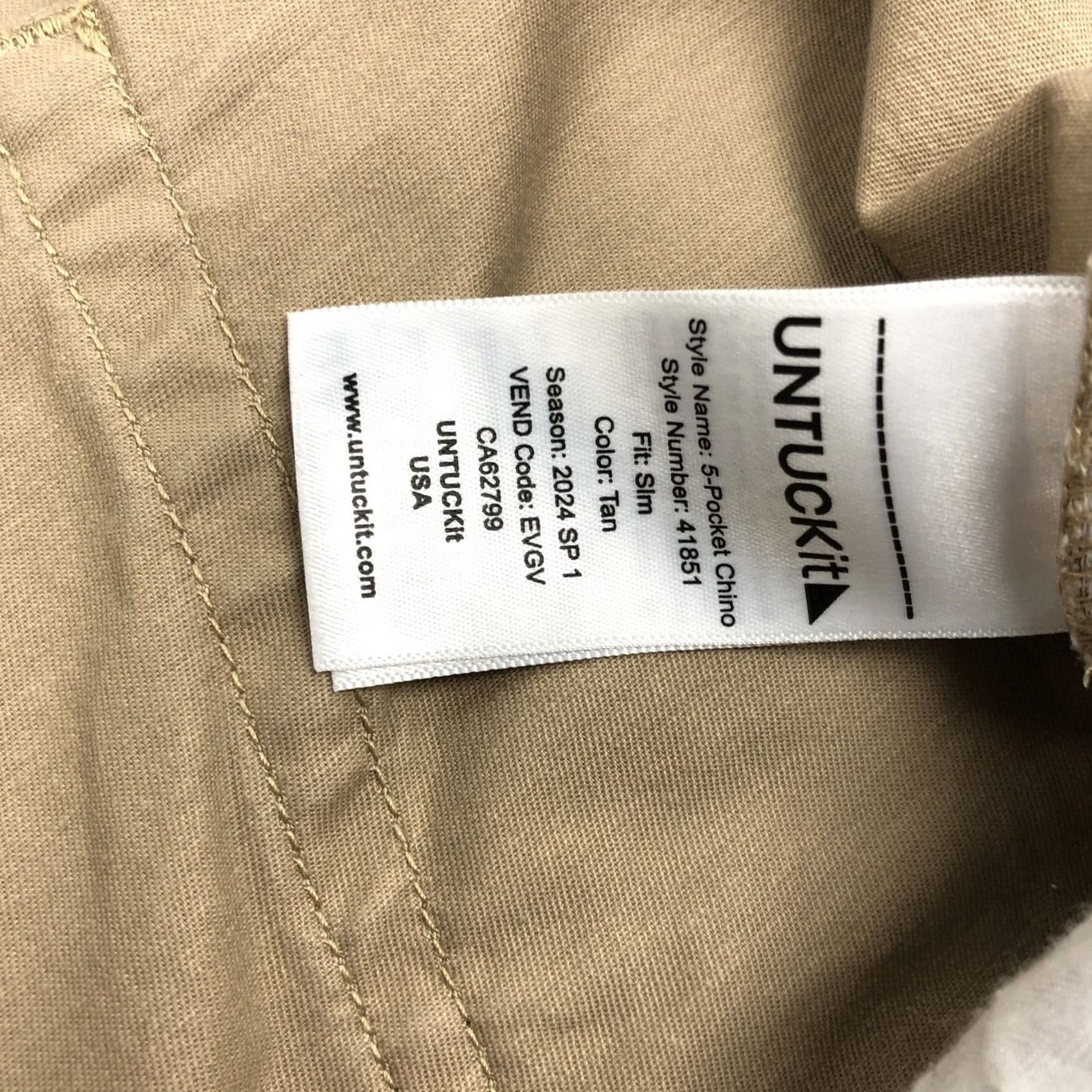 UNTUCKit UNTUCKit Men’s W34 L30 Slim Fit 5-Pocket Chino Pants Tan Khaki Stretch Denim Size US 34 / EU 50 - 6 Thumbnail