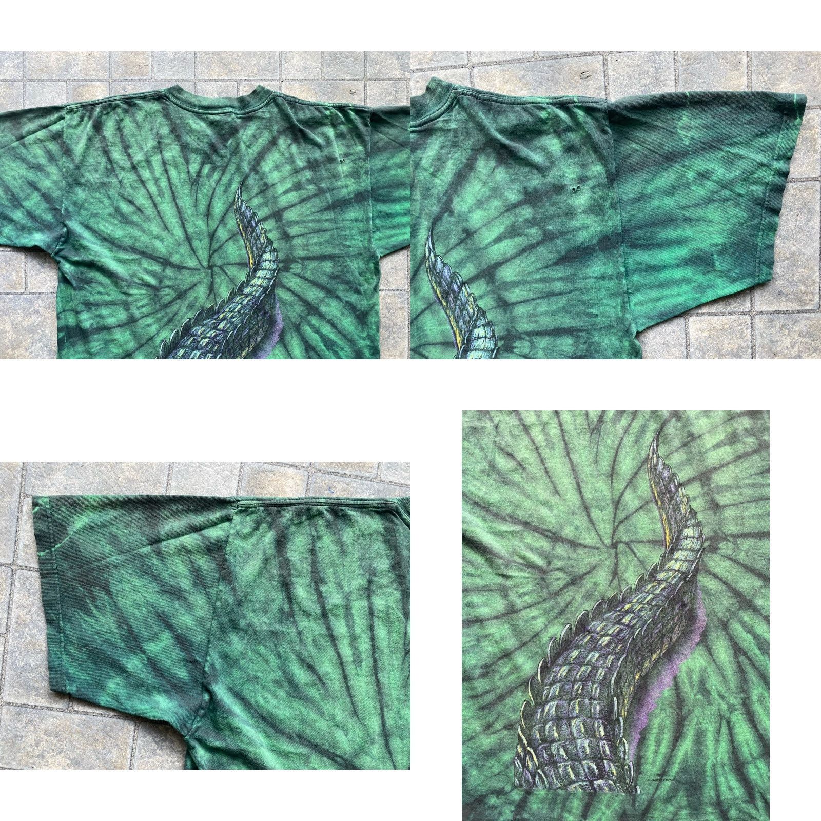 Gildan Gildan Shirt Mens XL Green Habitat Alligator Crocodile Tie Dye Double Sided AOP Short Sleeve Size US XL / EU 56 / 4 - 9 Thumbnail