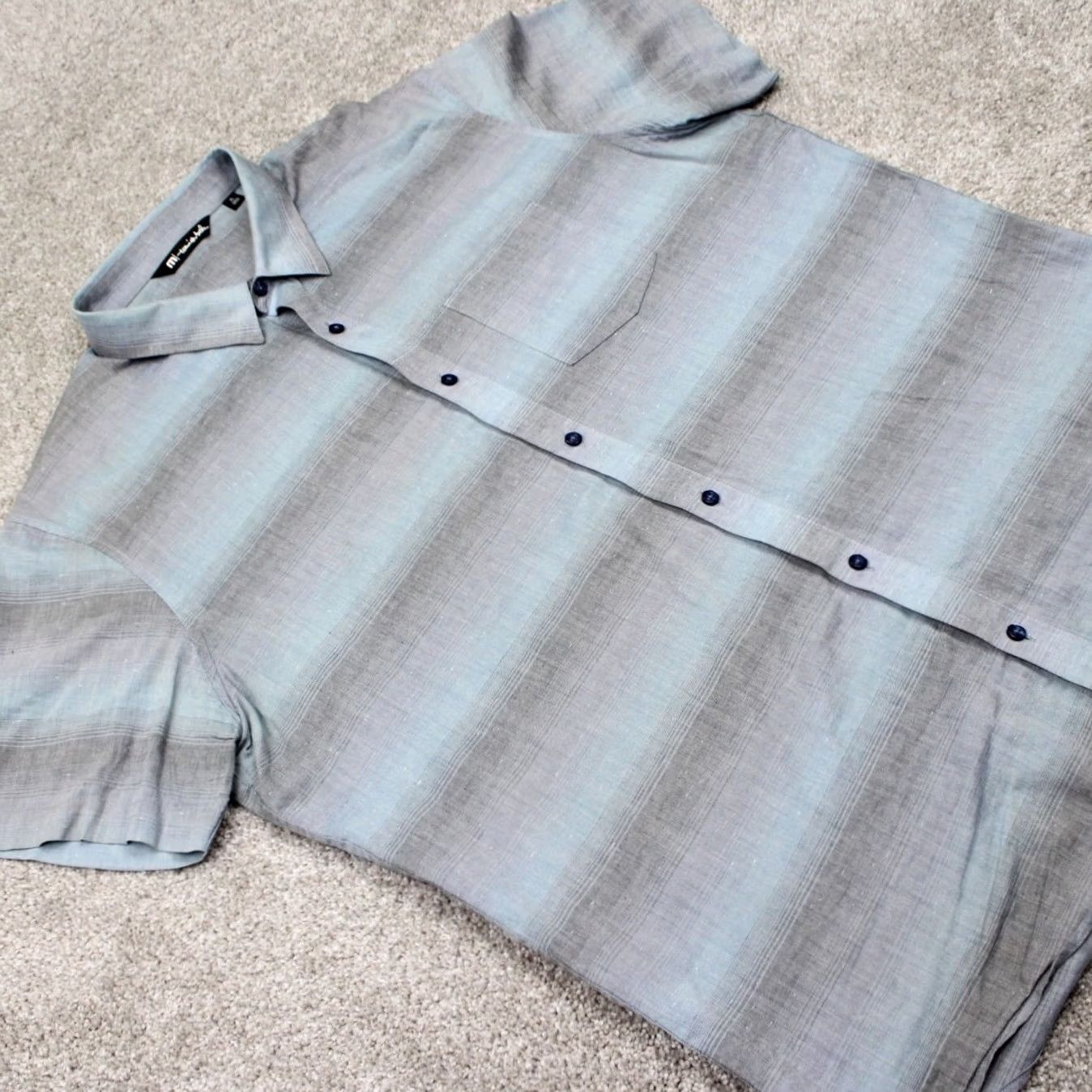 TravisMathew Travis Mathew Shirt Mens XL Blue/Gray Gradient Cotton/Polyester S/S Button Up Shirt Size US XL / EU 56 / 4 - 6 Thumbnail