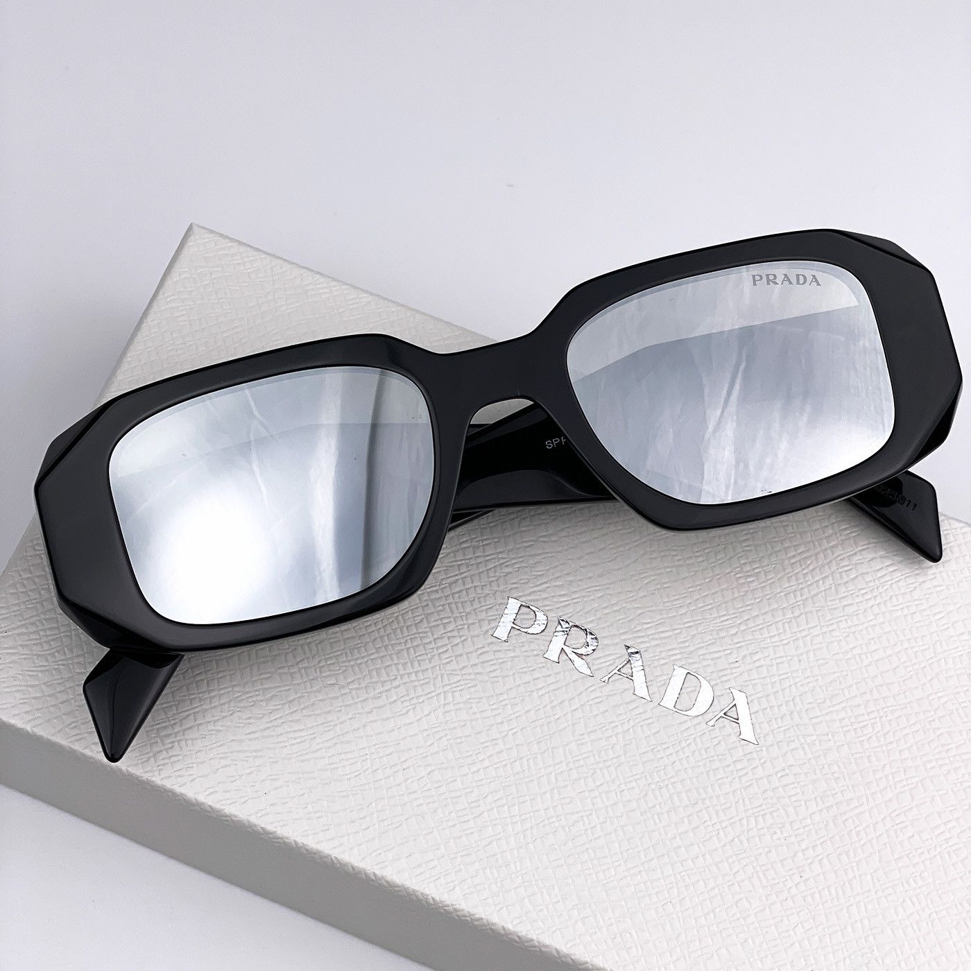 Prada NEW Prada PR17WS 1AB2B0 Black Grey Silver Square Sunglasses Size ONE SIZE - 11 Thumbnail