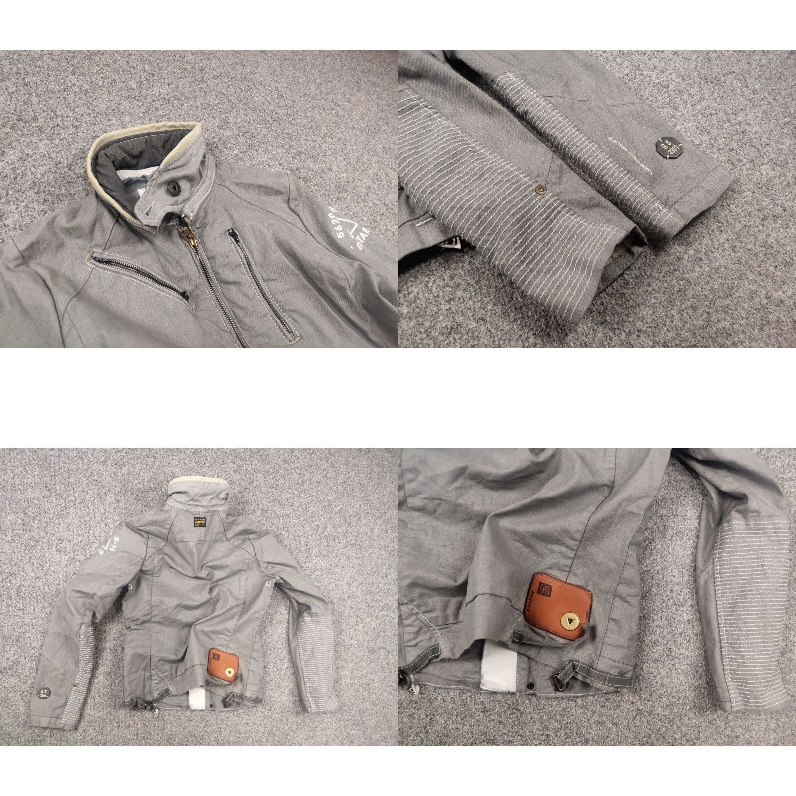 G-Star VINTAGE G Star Raw Gunner Logo Zip Pocket Waxed Gray Cotton Biker Jacket M Women Gray Waxed Logo Pockets 90s Style Mens Ladies Size M / US 6-8 / IT 42-44 - 8 Thumbnail