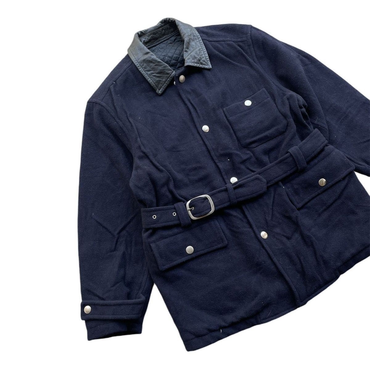 Comme des Garcons AW1990 CDG Homme Leather Collar Wool Belted Jacket Size US M / EU 48-50 / 2 - 2 Thumbnail