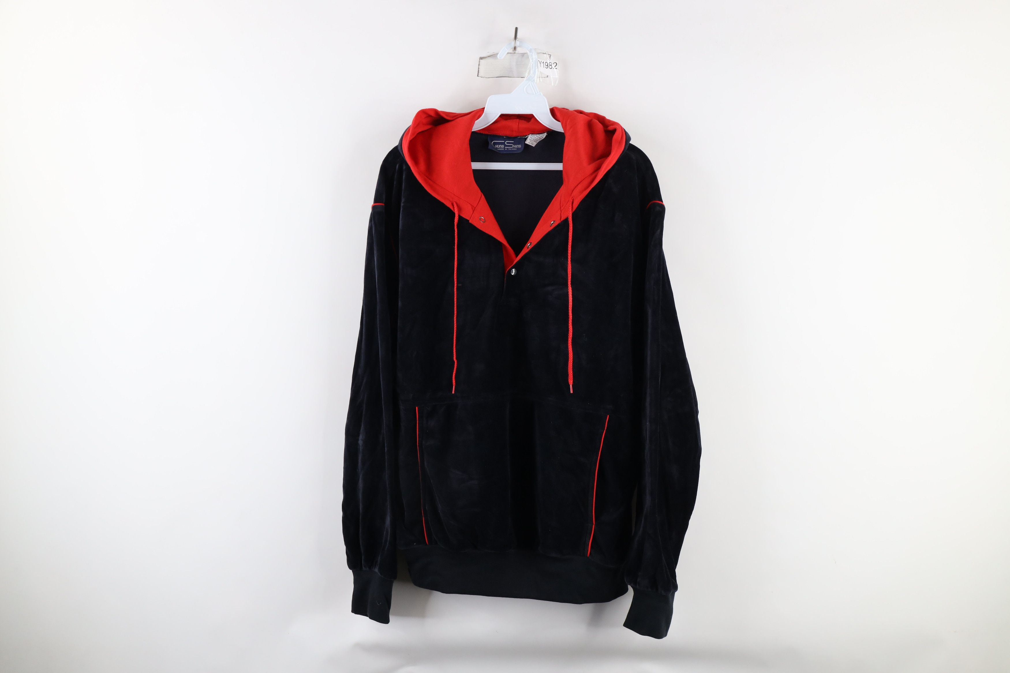 Vintage Vintage 70s Streetwear Blank Velvet Velour Hoodie Sweatshirt Size US L / EU 52-54 / 3 - 1 Thumbnail