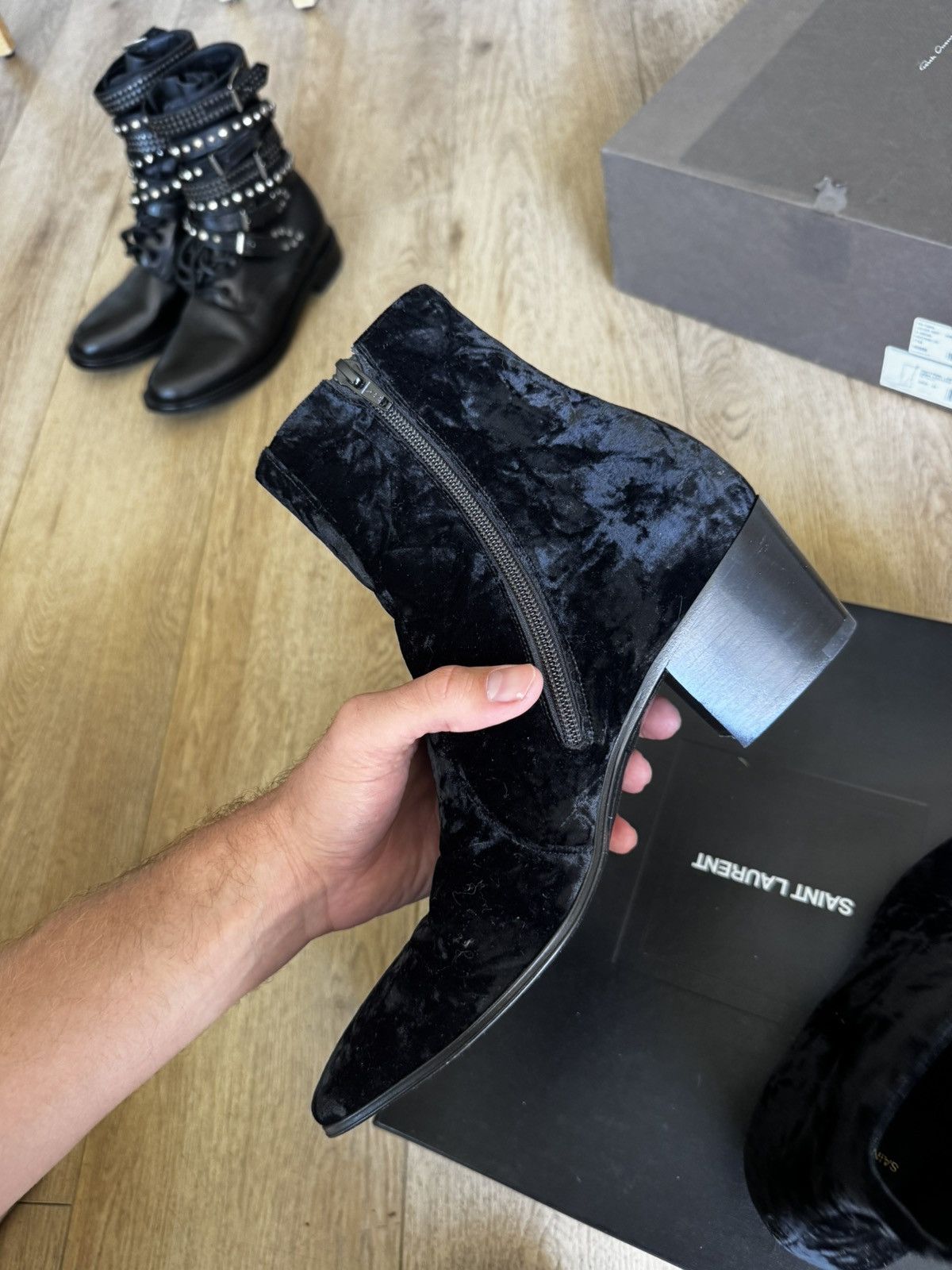 Saint Laurent Paris Vasssili 60 Velour Boots Size US 7 / EU 40 - 10 Thumbnail