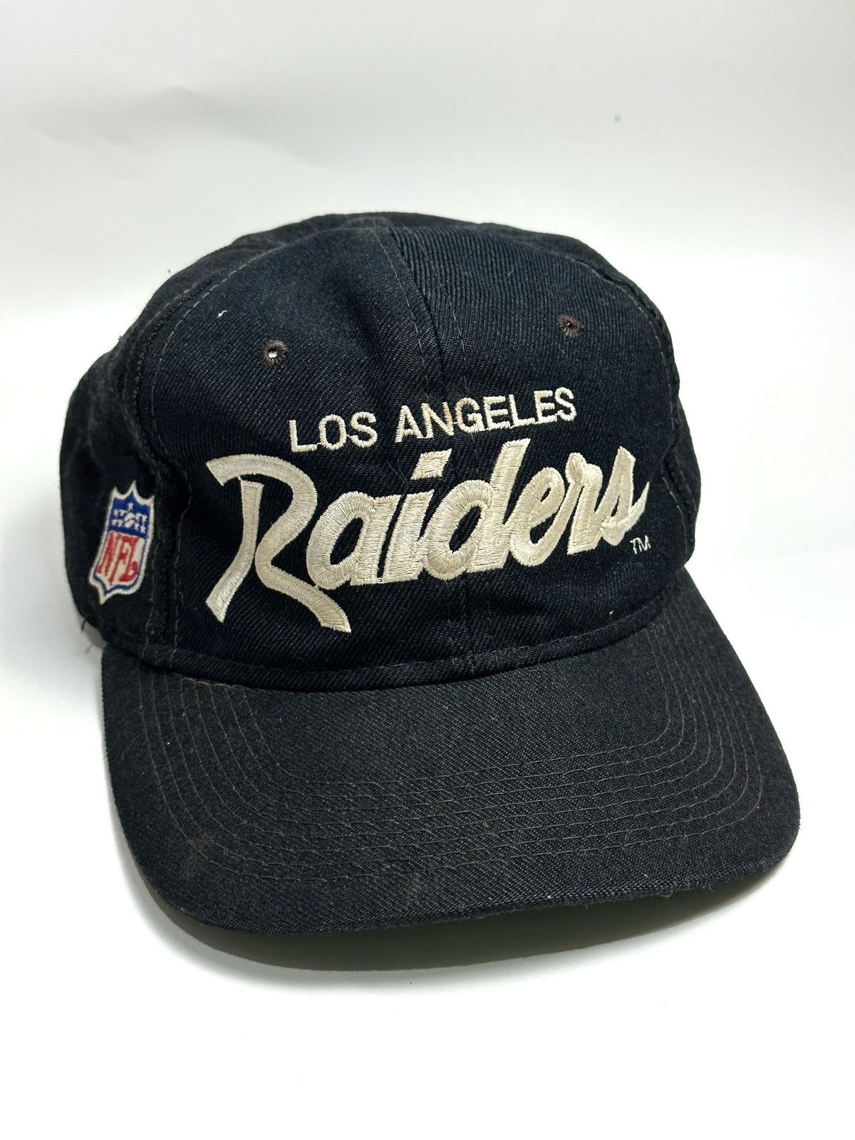 image of Nfl x Sports Specialties Raiders Script Nwa Vintage Snapback Hat in Black, Men's