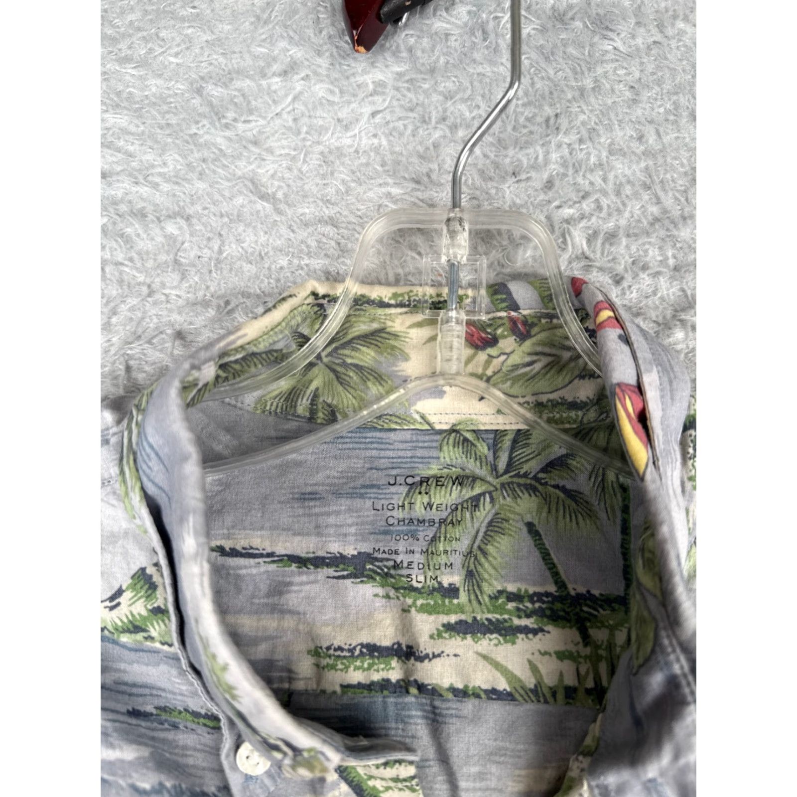 J.Crew J.Crew Shirt Men Medium Gray Green Palm Sailboat Hawaiian 100% Cotton Slim Size US M / EU 48-50 / 2 - 7 Thumbnail