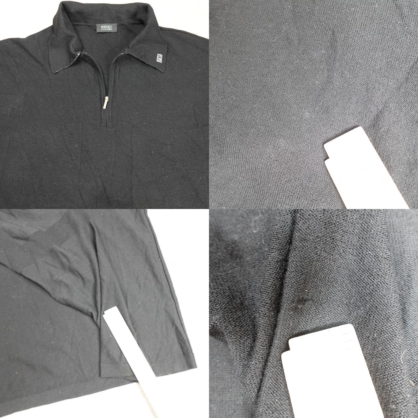 Versace Versace Mens Sweater 2XL Black Jacquard Polo 100% Merino Wool Vintage Italy Knit Pullover 1/4 Zip Long Sleeve Logo Wool Machine Washable Regular Mens Size US XXL / EU 58 / 5 - 8 Thumbnail