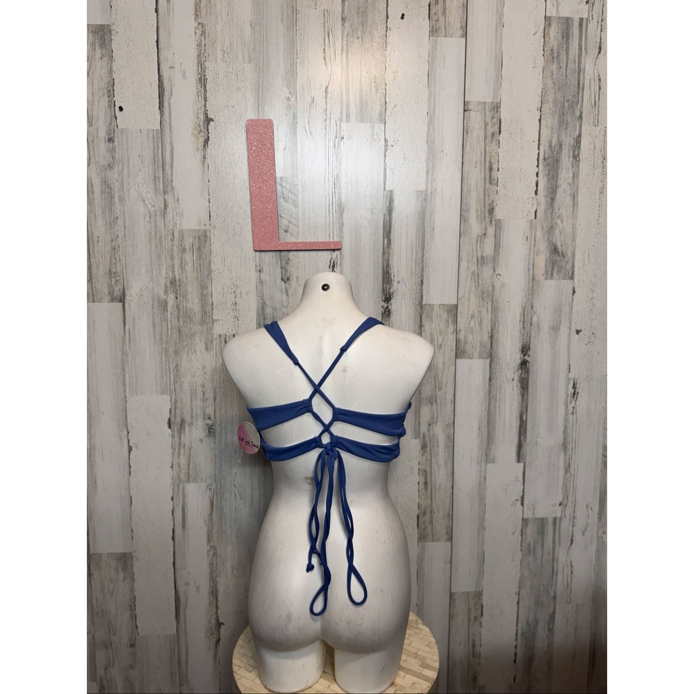 Other Zaful Blue Ribbed Crisscross Back Bikini Top Size Large US 1 Size L / US 10 / IT 46 - 4 Thumbnail