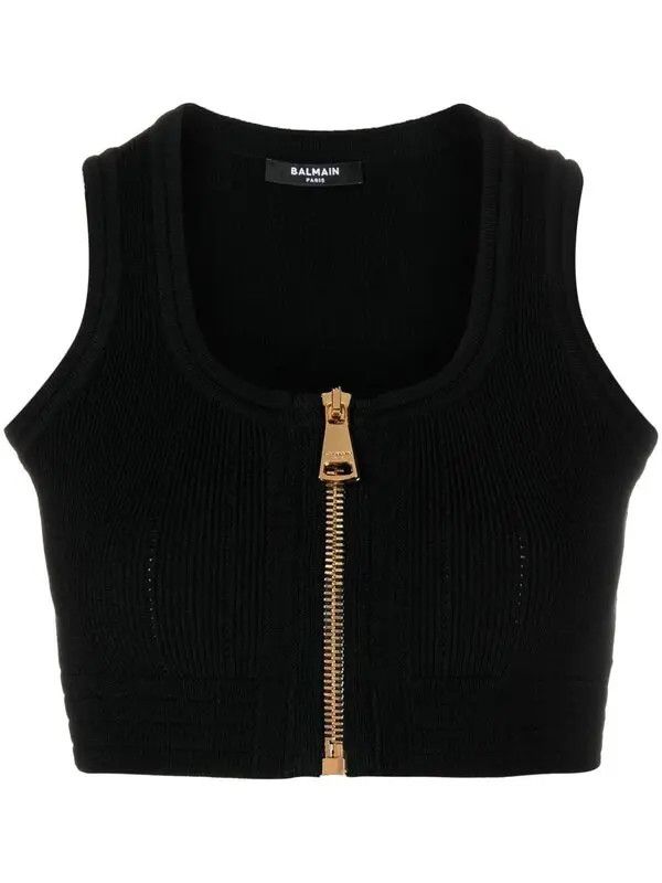 Balmain o1s1wg110725 Knit Bralette Crop Top in Black Size XL / US 12-14 / IT 48-50 - 1 Thumbnail