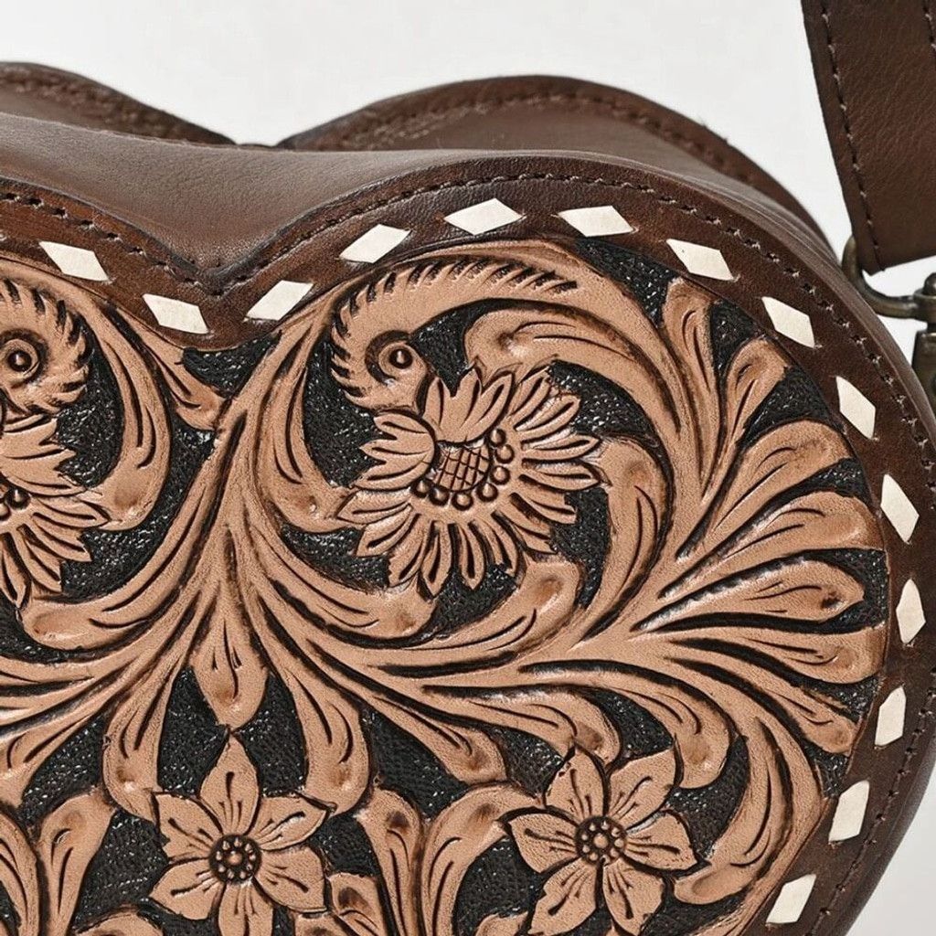 Other New Heart Canteen Purse Genuine Western Tooled Leather Women Size ONE SIZE - 3 Thumbnail