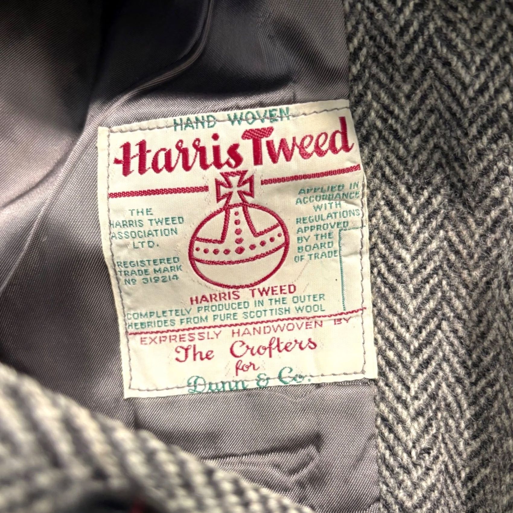 CO Dunn & Co Harris Tweed Vintage Blazer Grey Herringbone Wool Sport Coat Jacket - 44R Men's|Mens|Shirt Size 44R - 3 Thumbnail