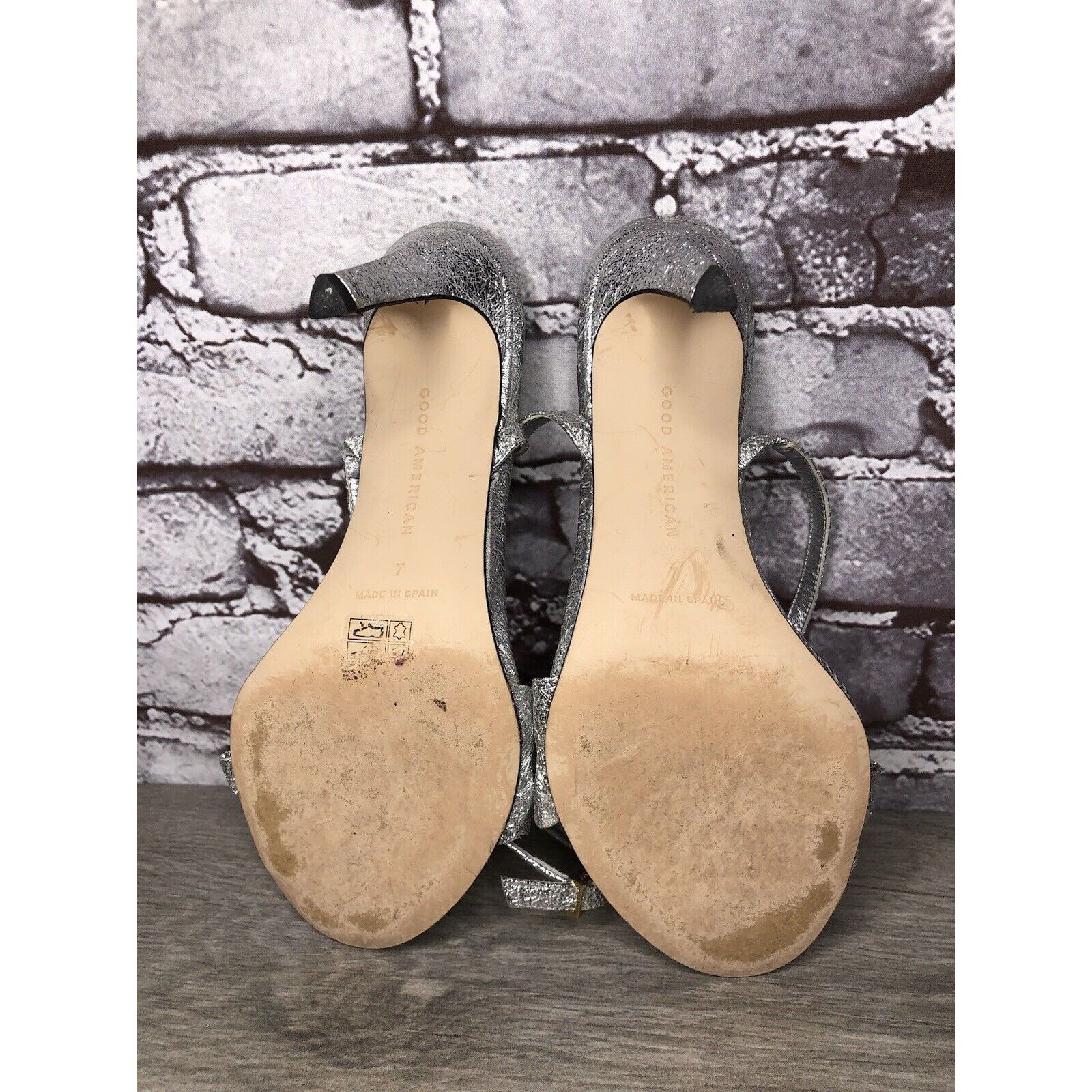 Other GOOD AMERICAN Metallic Silver Leather Strap Heeled Sandals W Size US 7.5 / IT 37.5 - 17 Thumbnail