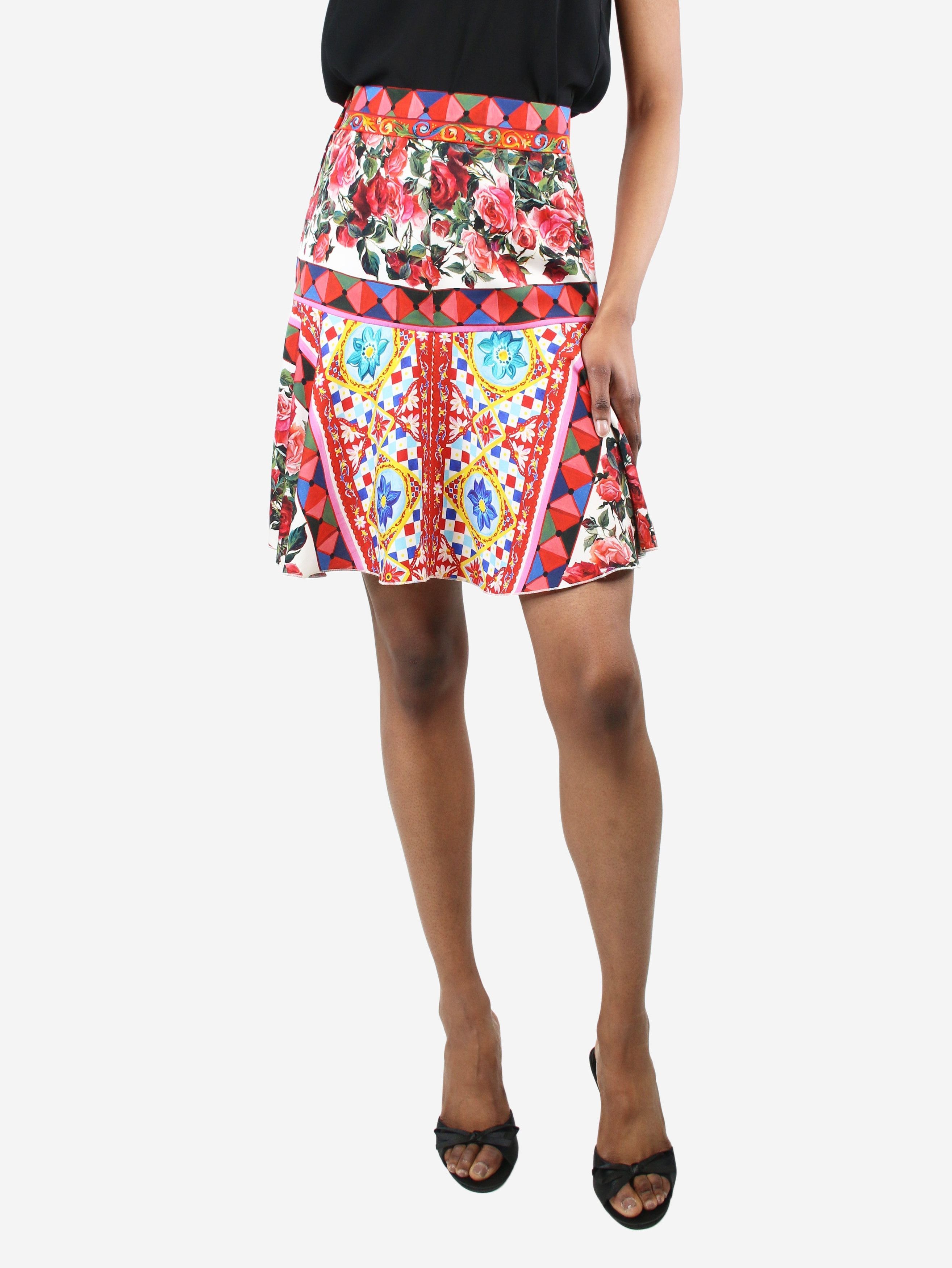 image of Dolce Gabbana Multicolour Silk Floral Printed Skirt - Size Uk 6, Women's