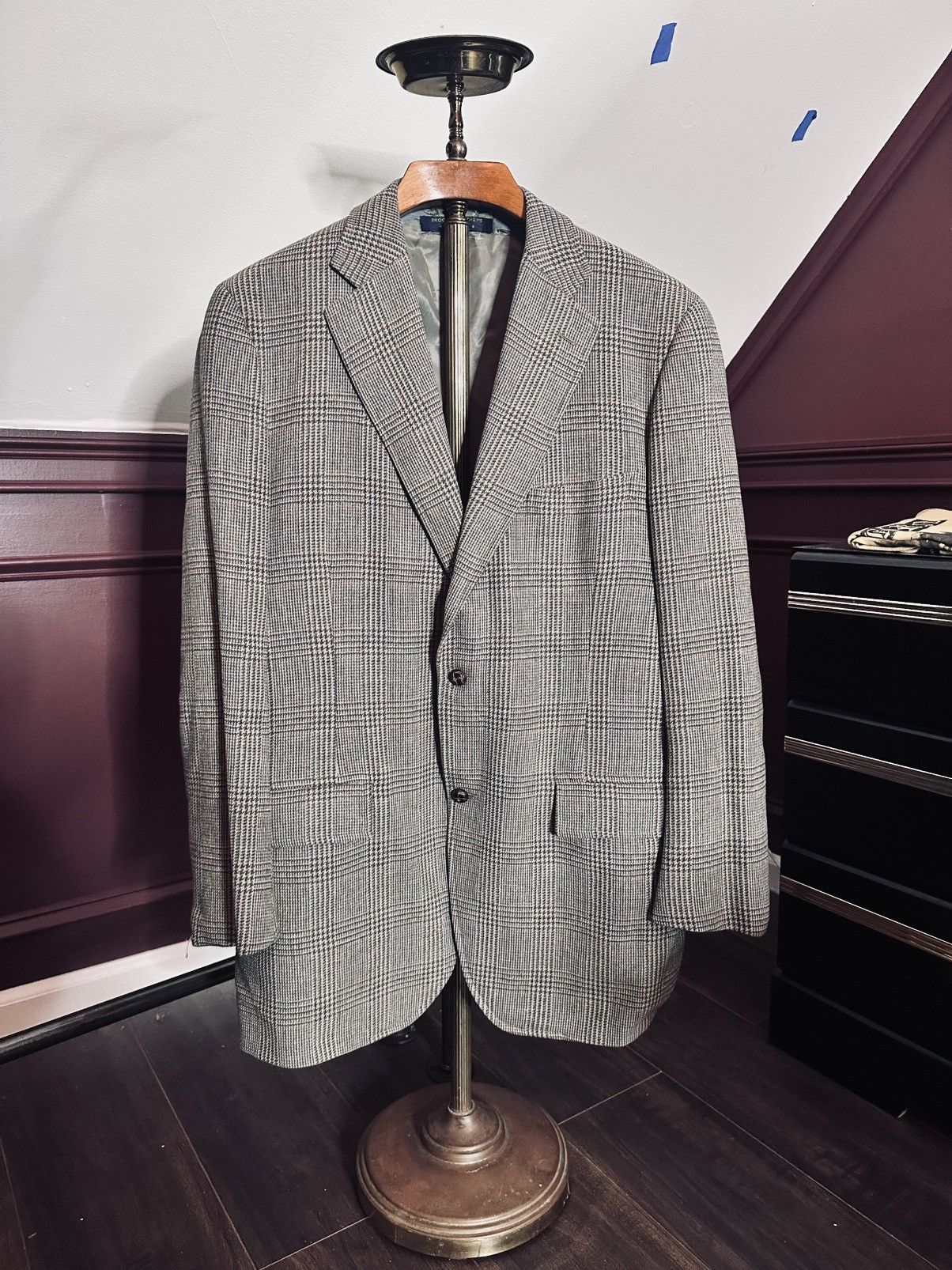 Brooks Brothers Vintage green herringbone plaid wool MiUSA sport coat Size 42R - 1 Thumbnail