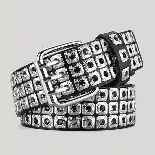 VIBE Silver Triple Line Square Rivet Belt Size ONE SIZE - 4 Thumbnail