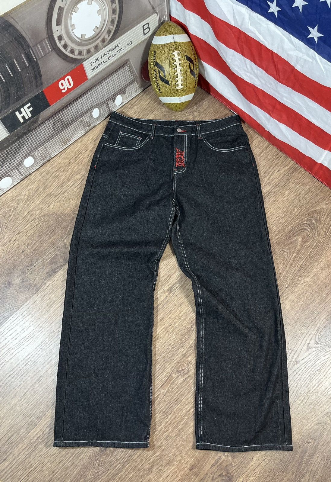 Designer 💀Men’s Jeans Heaven Can Wait Black Y2K Wide Leg Baggy Pants💀 Size US 40 / EU 56 - 2 Thumbnail