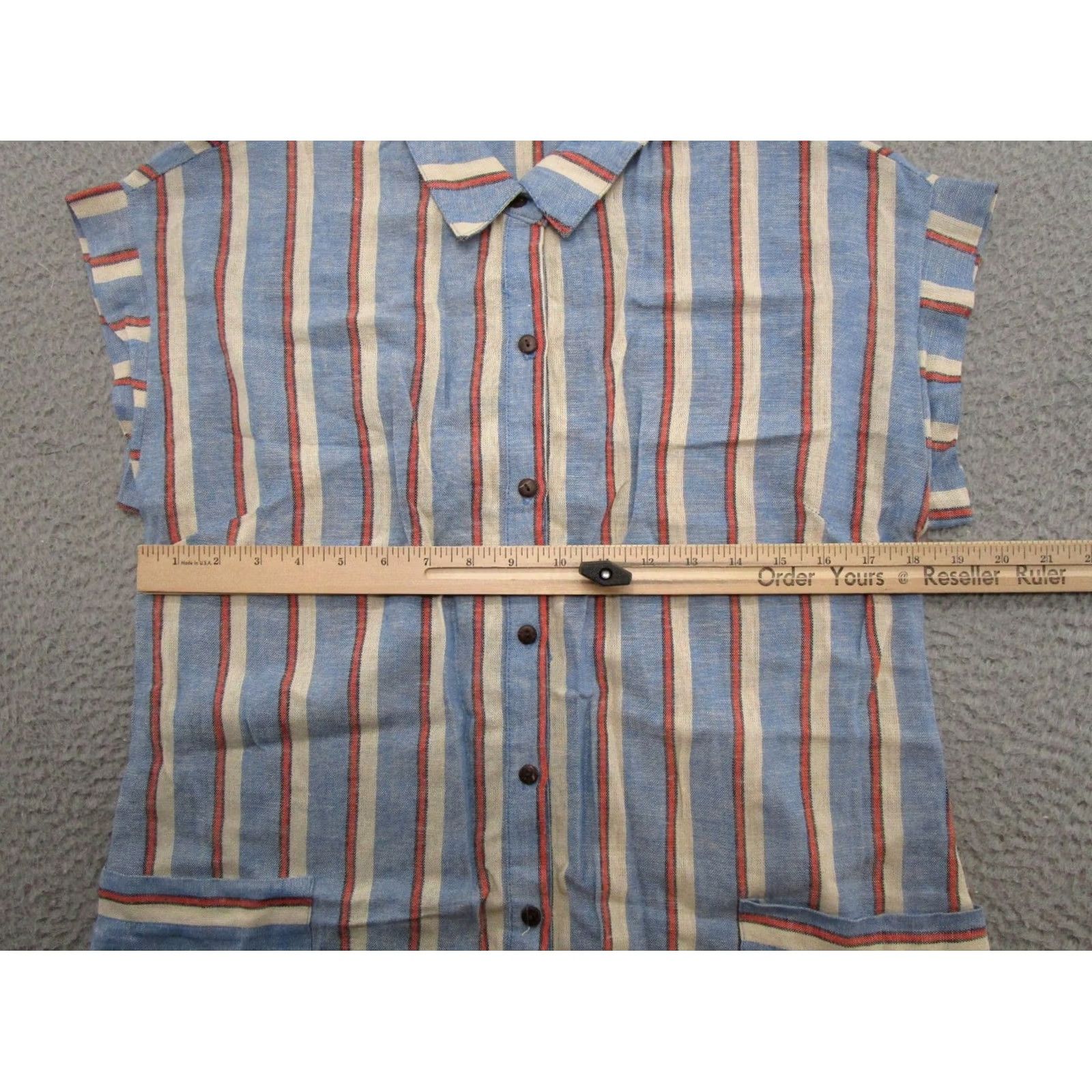 Vintage Monteau Shirt Dress Blue Striped Pockets Midi Linen Blend Size L Women’s Size L / US 10 / IT 46 - 7 Thumbnail