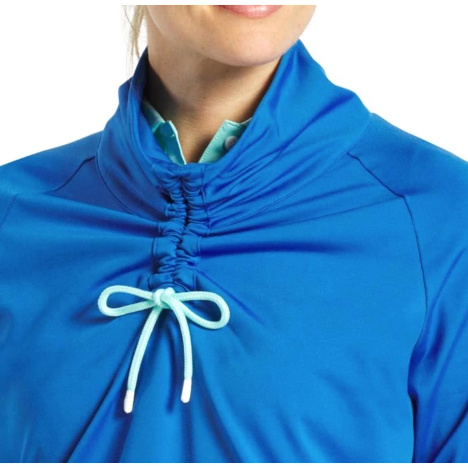 Footjoy FootJoy Pullover Womens Small Blue Funnel Collar Golf 4 Way Stretch Thumbholes Jacket 1/4 Zip Mock Neck Zipless? Size S / US 4 / IT 40 - 3 Thumbnail