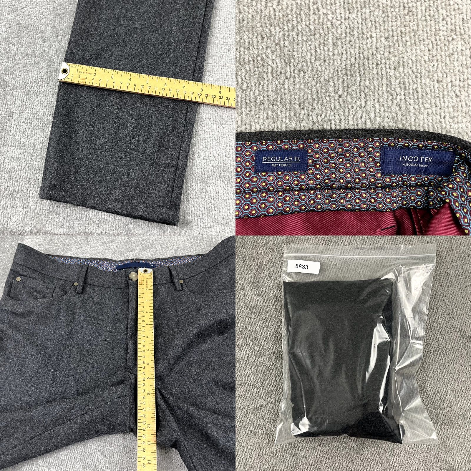 Incotex INCOTEX Pants Mens 38x33 Regular Straight Charcoal Gray Wool Dress Trousers Size US 38 / EU 54 - 8 Thumbnail