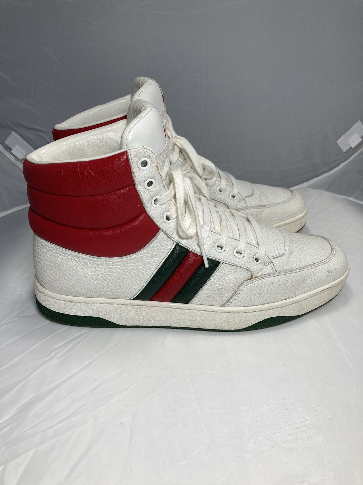 image of 10G 11.5Us Gucci Contrast Padded Leather High Top Sneakers in White, Men's