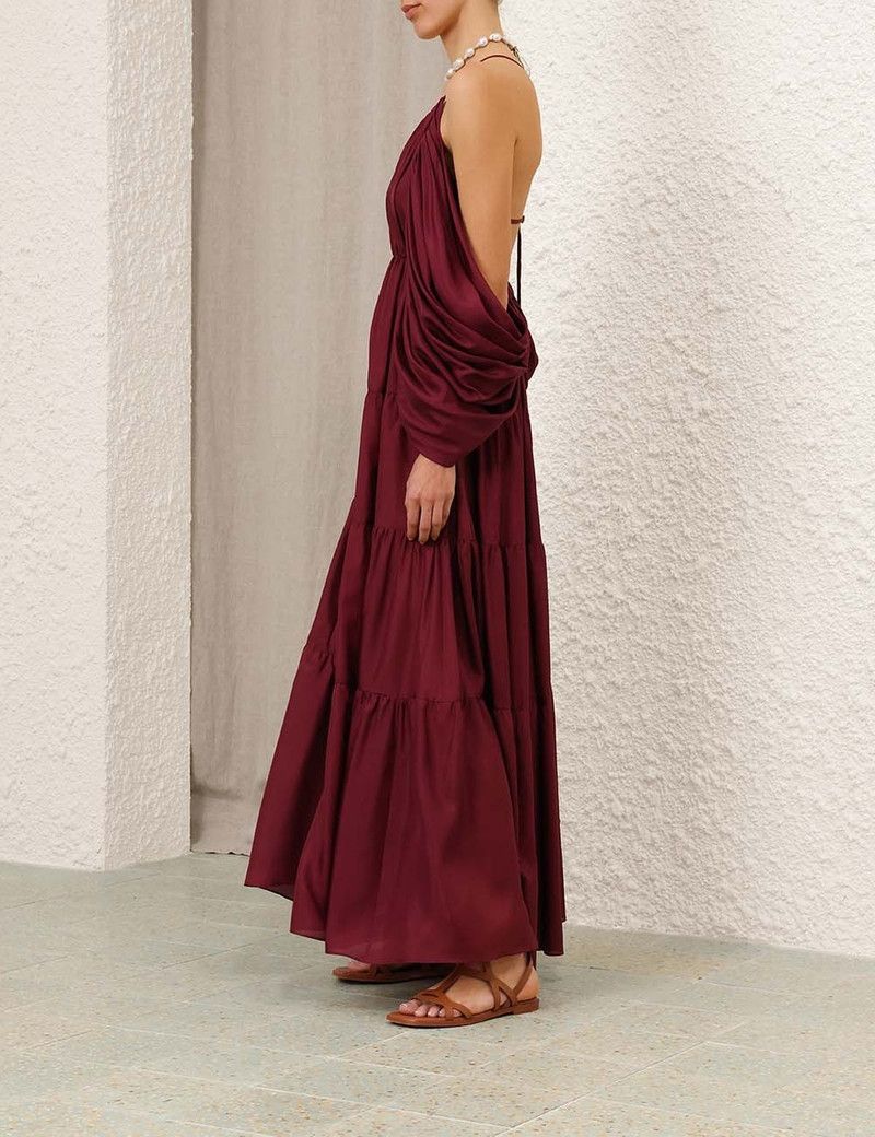 Zimmermann oc11z0226 Tallow Gathered Maxi Dress In Burgundy Size M / US 6-8 / IT 42-44 - 3 Thumbnail
