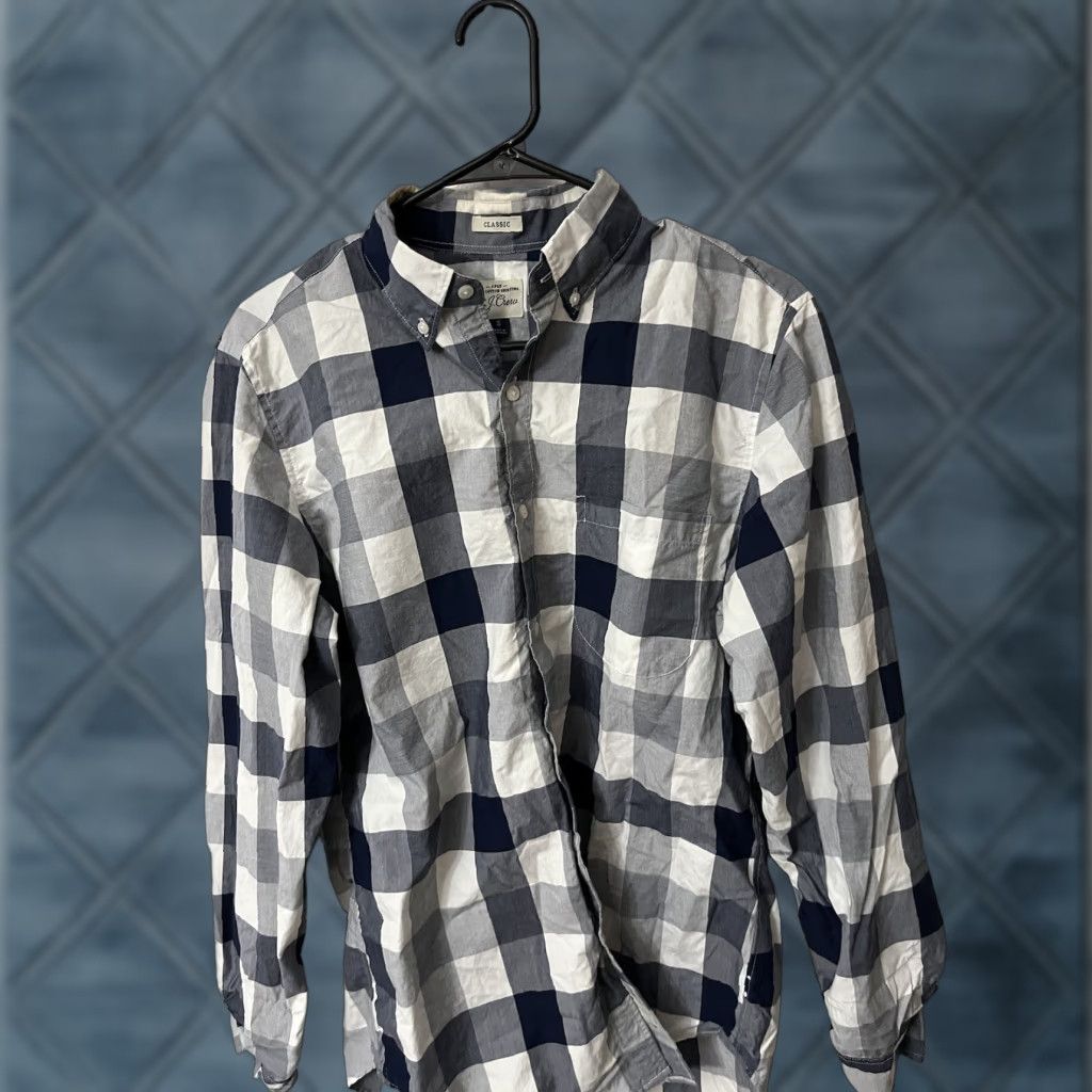 J.Crew VINTAGE J.CREW Dress Shirt Plaid 2 Ply Blue 100% Cotton Small S Long Sleeve Collared 14.5 Neck Mens Regular Vintage 90s/Classic Fit Size 36R - 1 Thumbnail