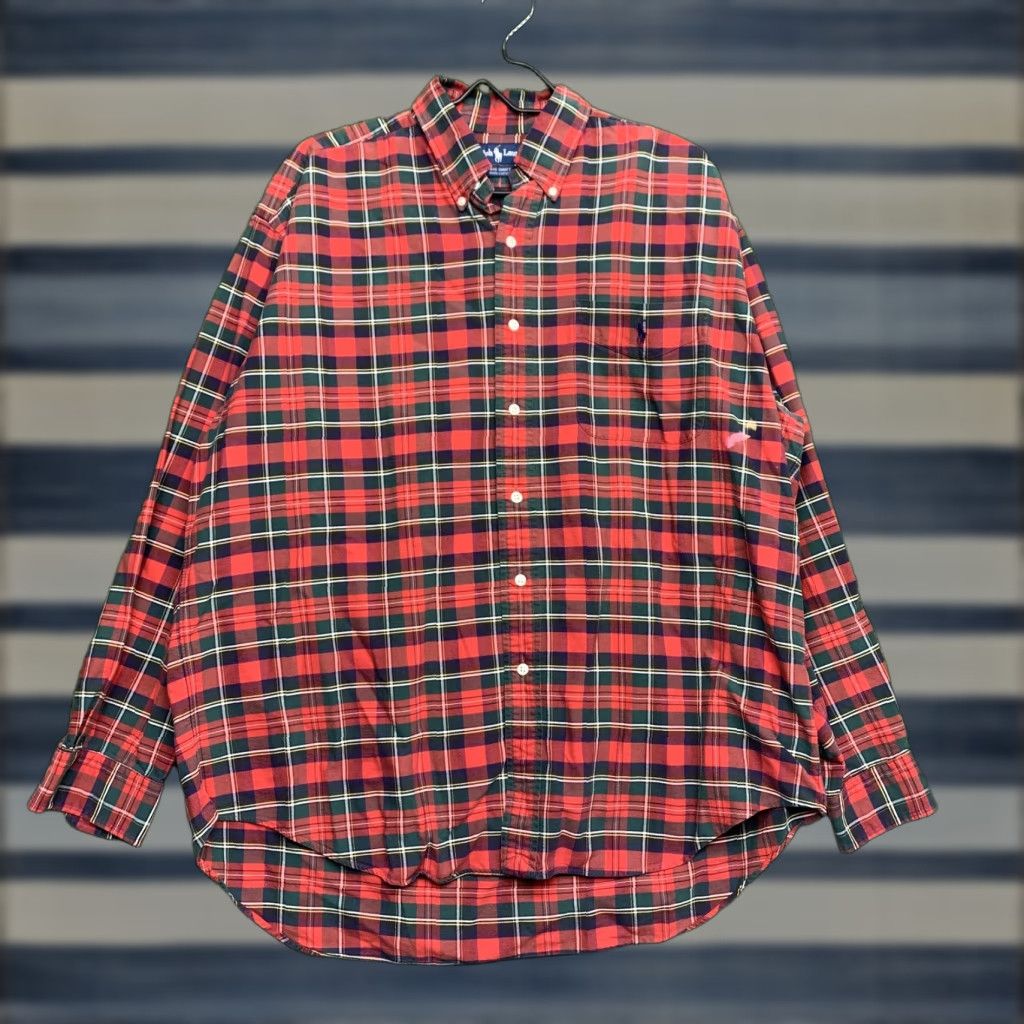 Ralph Lauren Ralph Lauren Big & Tall Shirt Mens Large Plaid Button-Down Cotton Red Green Casual Preppy Vintage Size US L / EU 52-54 / 3 - 1 Thumbnail