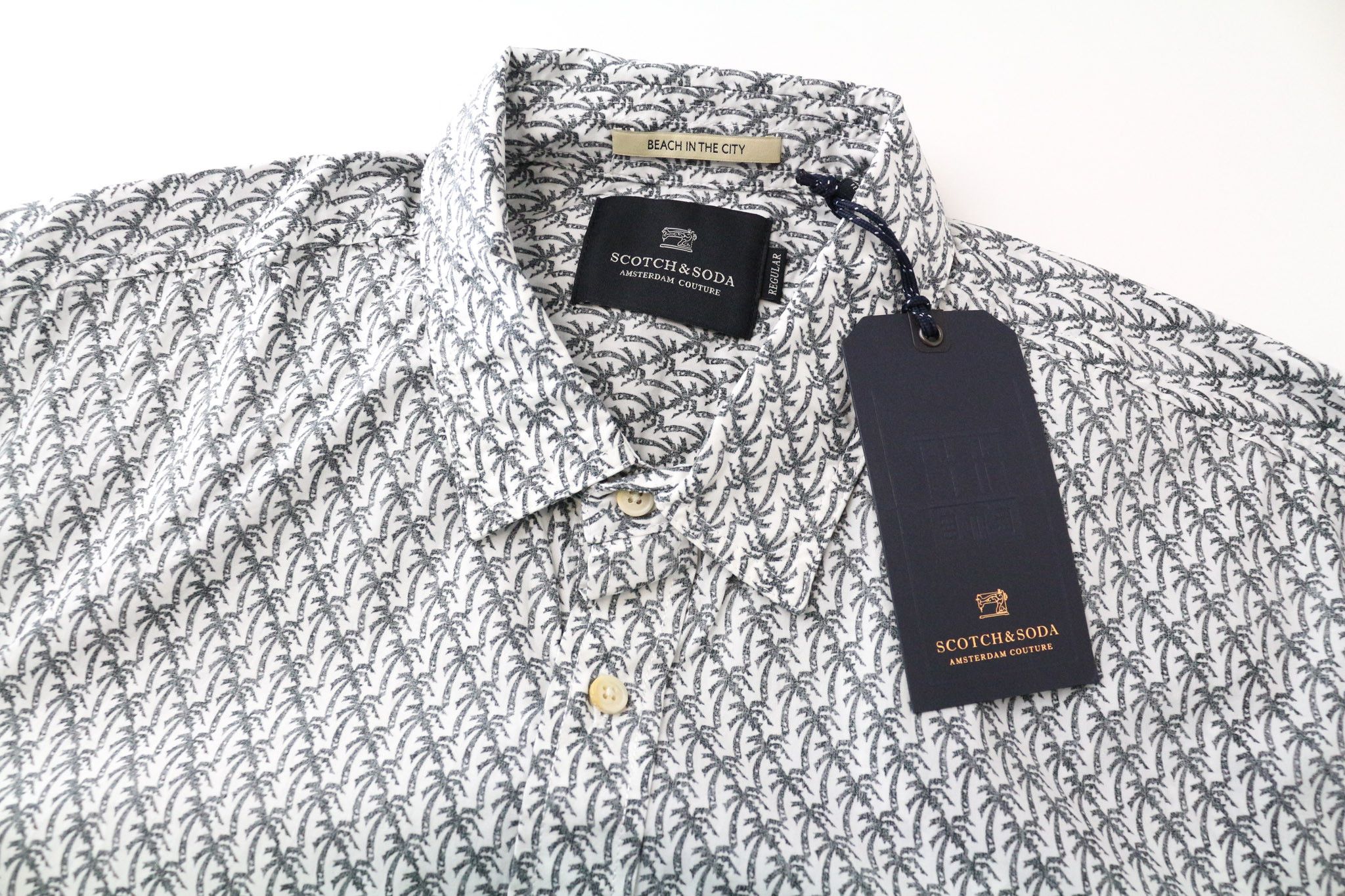 Scotch & Soda AMS COUTURE L White Cotton Palm Pattern Shirt 74394 Size US L / EU 52-54 / 3 - 3 Thumbnail