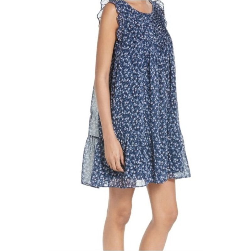 Joie Joie Tahoma Silk Blue Pintuck Floral Babydoll Ruffle Dress Size S / US 4 / IT 40 - 7 Thumbnail