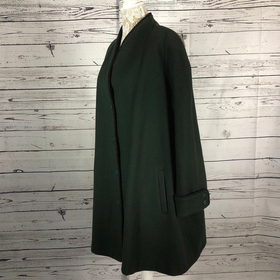 Vintage VINTAGE MDP Mario De Pinto green wool V neck coat black trim Size XXL / US 16-18 / IT 52-54 - 3 Thumbnail