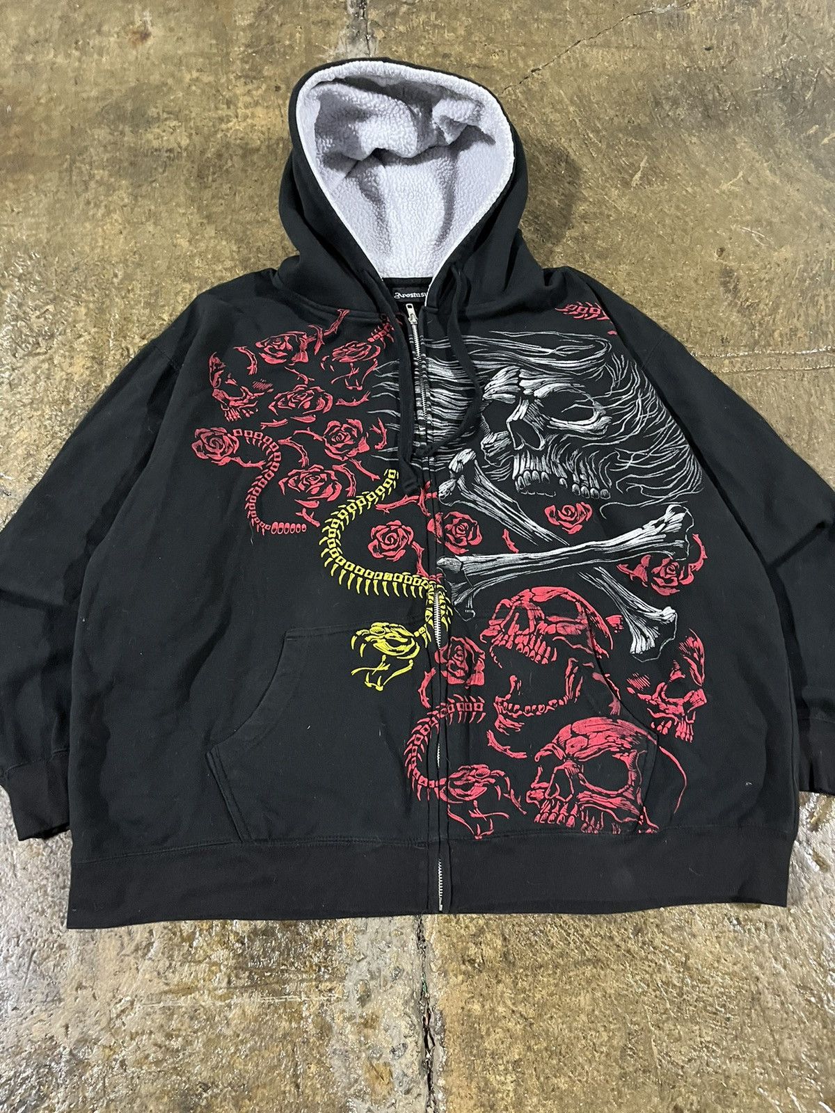 Affliction × JNCO × Vintage Crazy Y2K Affliction Style Zip-Up Hoodie Skull Grunge Skater Size US XL / EU 56 / 4 - 3 Thumbnail