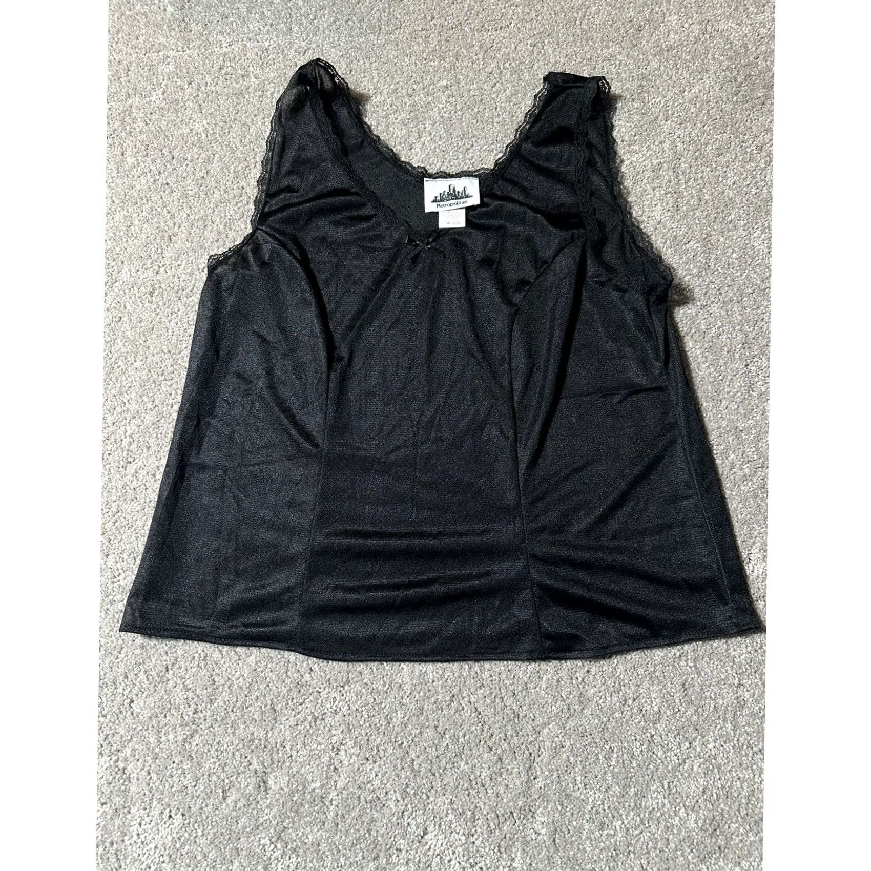 Vintage VINTAGE Metropolitan Cami Shirt Womens Dark Coquette Romantic Layering Classic Feminine Boudoir 1980s Black Lace M Size ONE SIZE - 2 Thumbnail