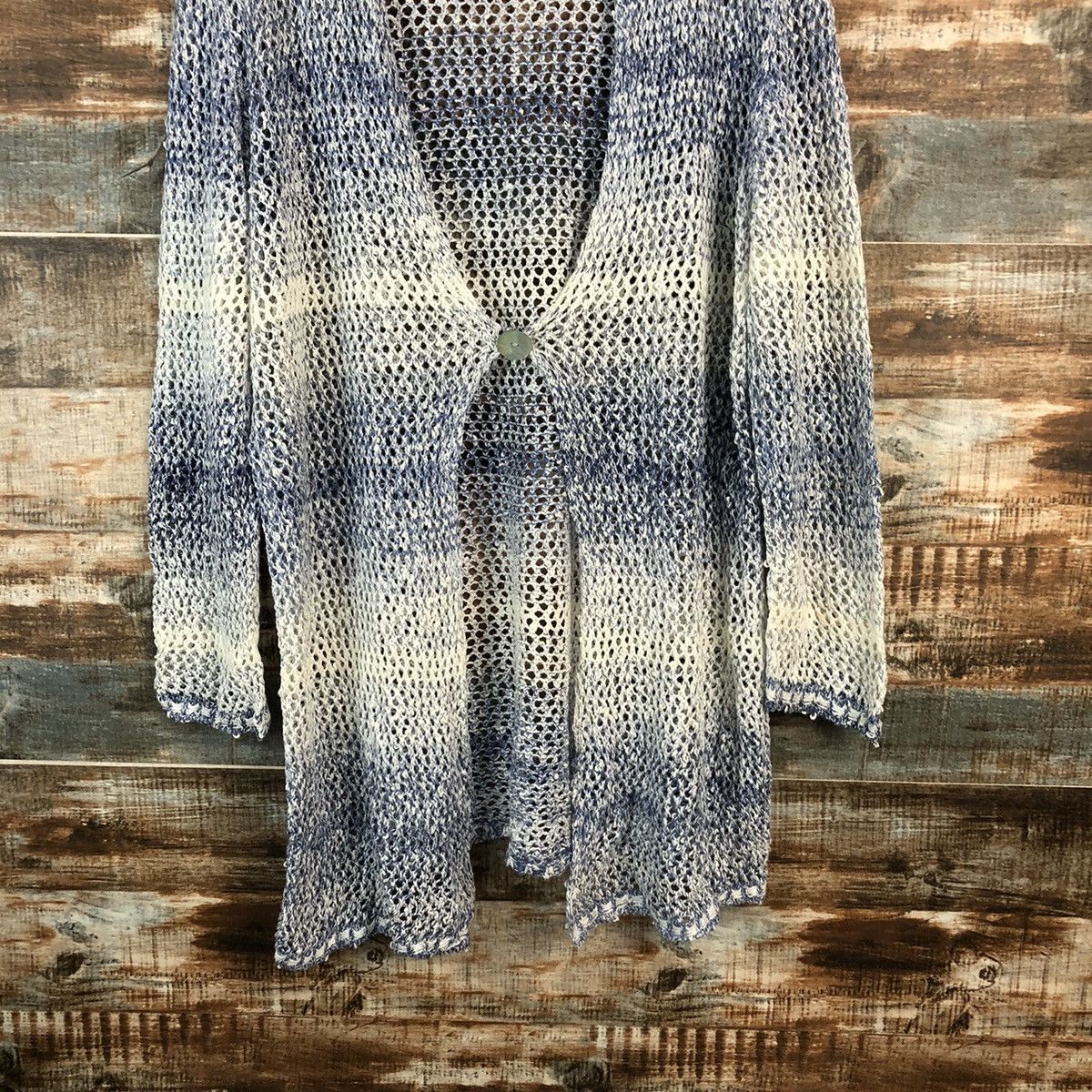Japanese Brand Cinzia Caldi crochet meshnet Stripe Cardigan Knitwear #A2209 Size US XL / EU 56 / 4 - 3 Thumbnail
