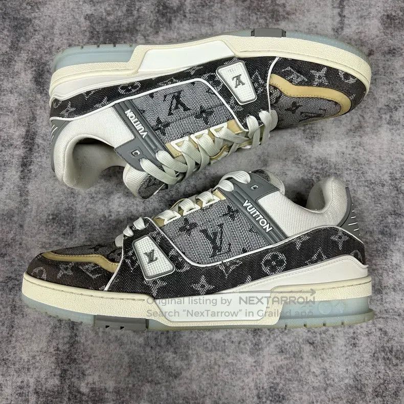 Louis Vuitton Louis Vuitton TRAINER Grey and White Denim Crystal Base Sh Size US 8 / EU 41 - 4 Thumbnail
