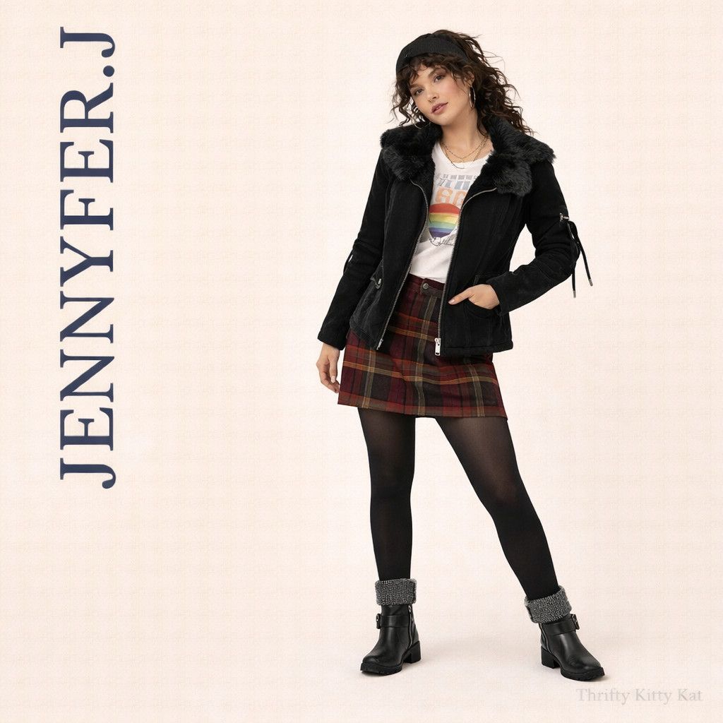 Other Jennyfer.J Corduroy Jacket Rabbit Fur Trim Black Y2K M Size M / US 6-8 / IT 42-44 - 1 Thumbnail
