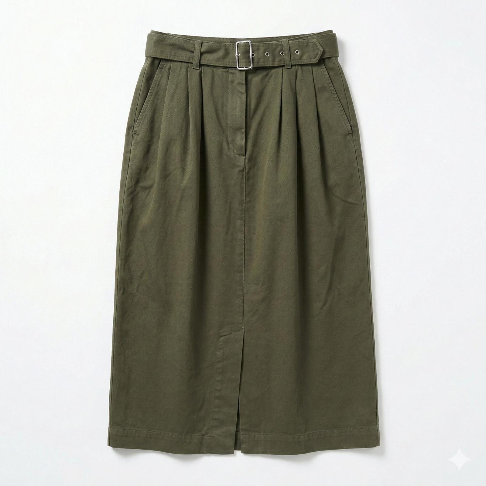 Uniqlo Dries Van Noten - Olive Green Belted Midi Skirt Size 32" / US 10 / IT 46 - 1 Thumbnail