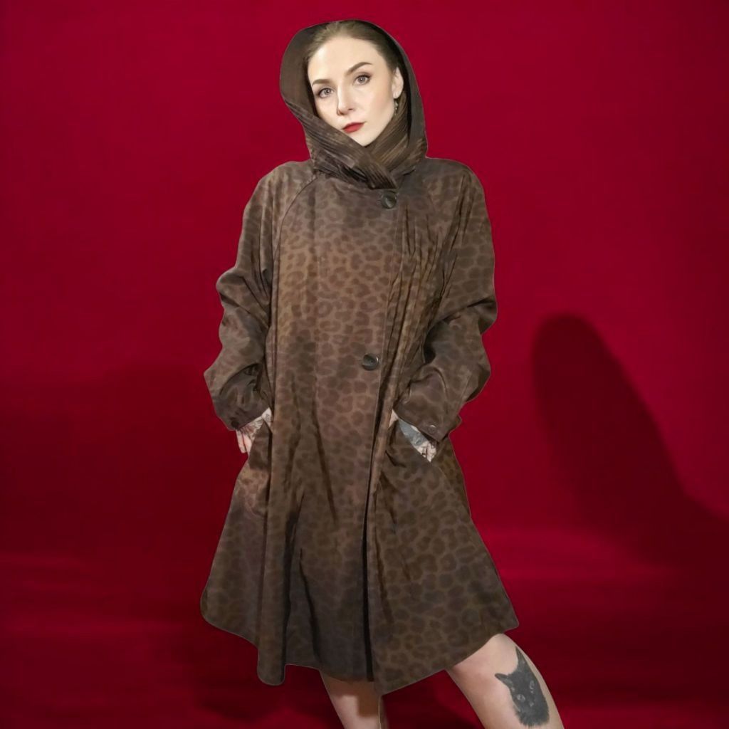 Other Mycra Pac Leopard Print Reversible Hood Raincoat Swing Coat Size L / US 10 / IT 46 - 1 Thumbnail