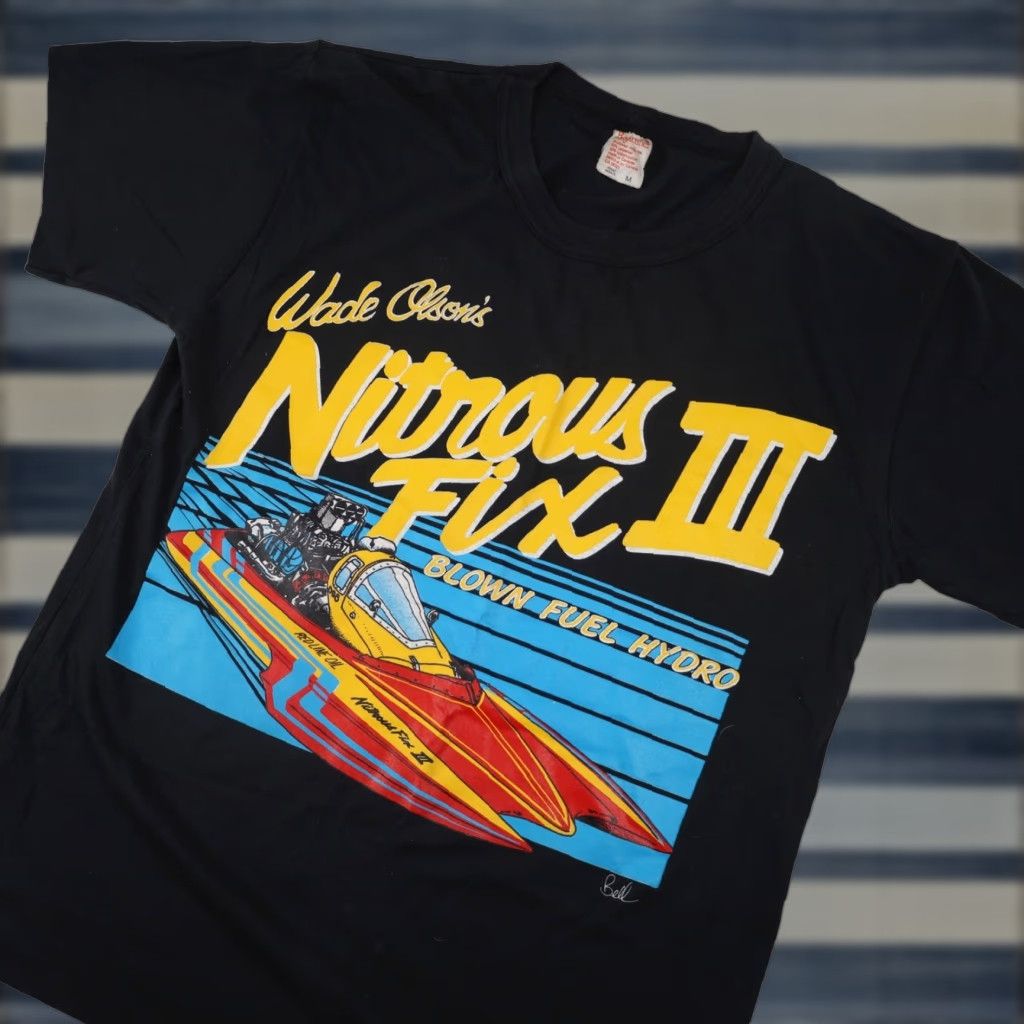 Vintage VINTAGE Wade Olsons Nitrous Fix III Mens Medium Black T Shirt Hydroplane Graphic Shirt Size US M / EU 48-50 / 2 - 1 Thumbnail