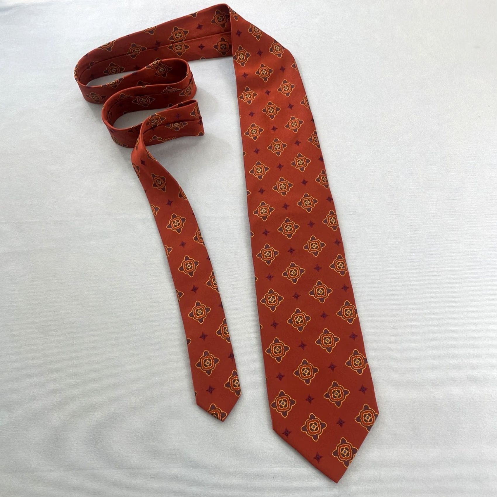 Brooks Brothers VINTAGE Brooks Brothers Tie Geometric Deco MCM Burnt Orange Silk 4x59" Wide Necktie Mens Tie Size ONE SIZE - 3 Thumbnail