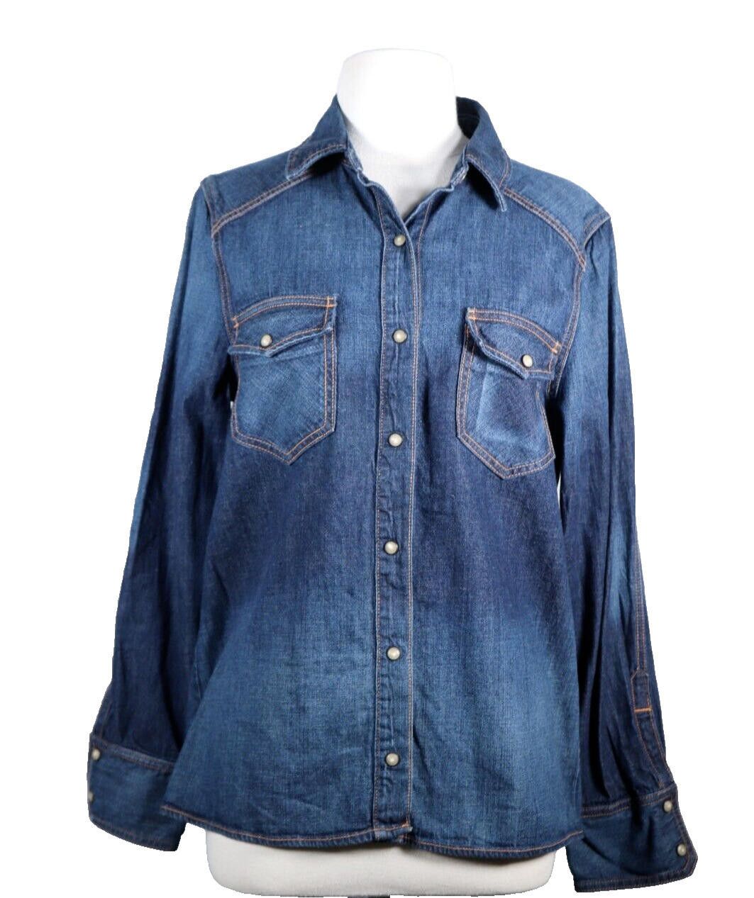 Rag & Bone Rag & Bone Womens Medium Blue Denim Shirt Snap Button Blouse Size M / US 6-8 / IT 42-44 - 1 Thumbnail