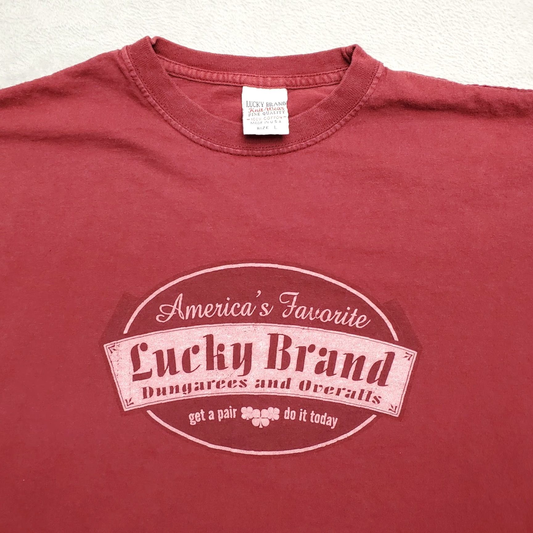 Lucky Brand VINTAGE Lucky Brand Shirt Mens L Red Long Sleeve Crewneck Dungarees Logo Graphic USA Mens Size US L / EU 52-54 / 3 - 3 Thumbnail