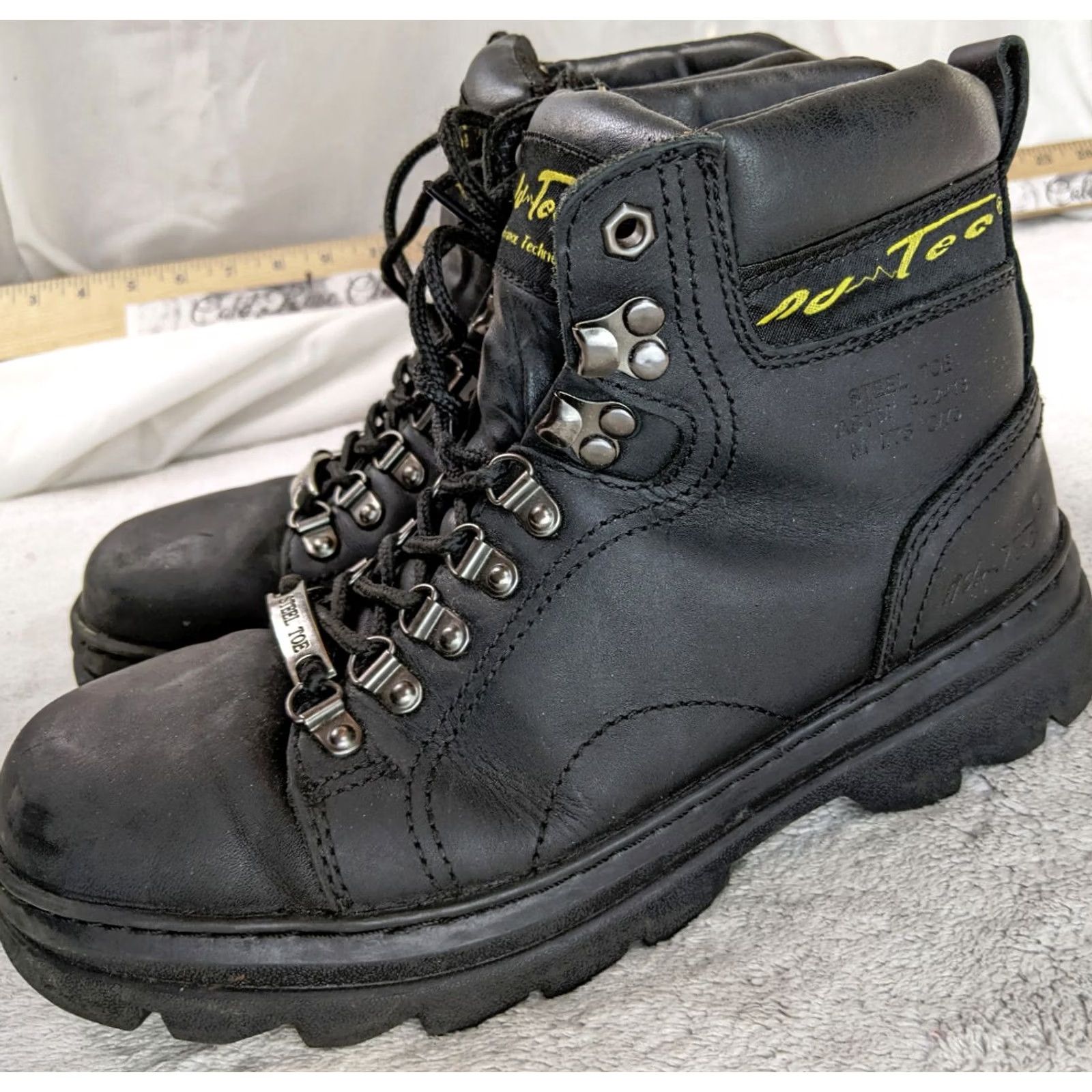 Vintage AdTec Mens 8.5 Steel Toe Leather Work Boots Black ASTM F2413 Size US 9 / IT 39 - 2 Thumbnail