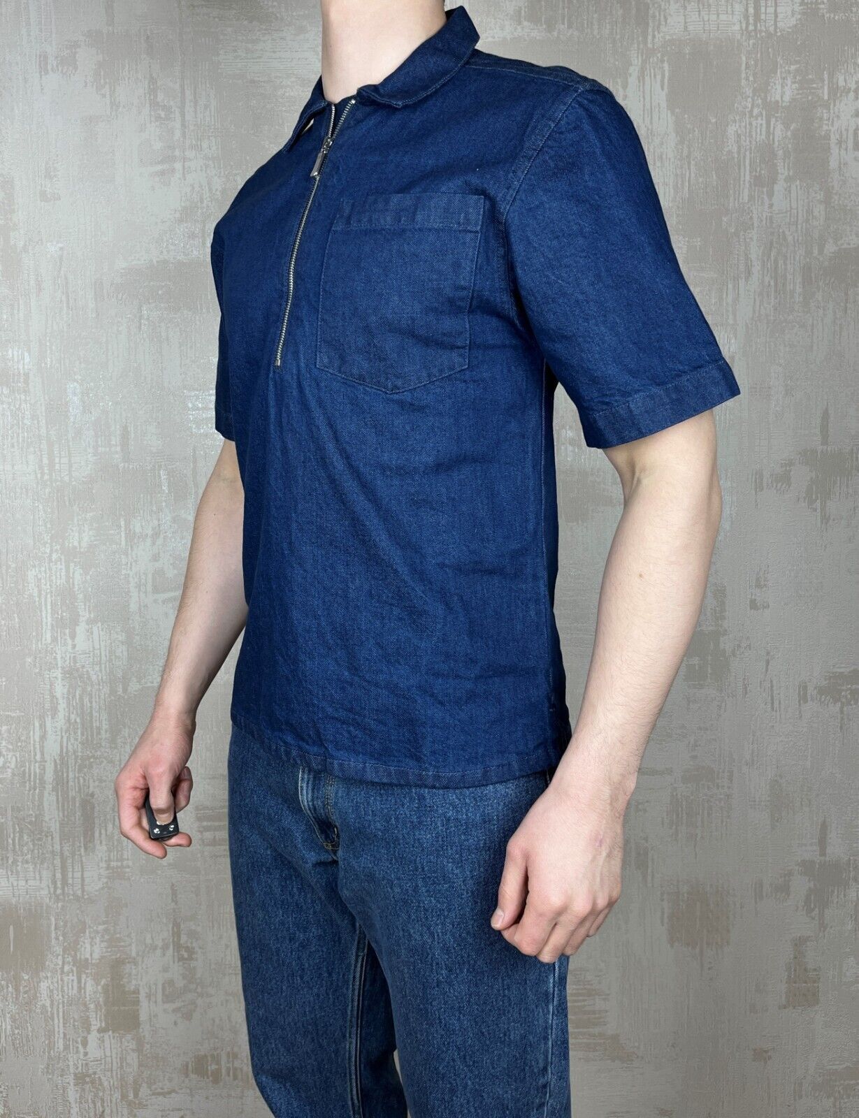 Other Just Junkies Reggie Half Zip Indigo Denim Short Sleeve Shirt Size US S / EU 44-46 / 1 - 6 Thumbnail