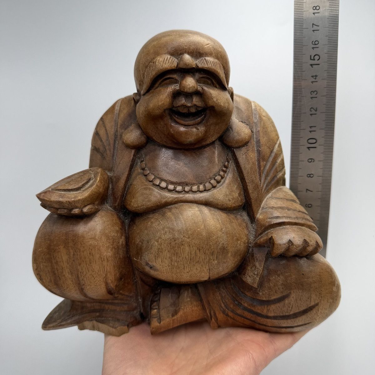 Vintage Vintage Hand Carved Wooden Lucky Buddha Hotei Feng Shui Size ONE SIZE - 10 Thumbnail