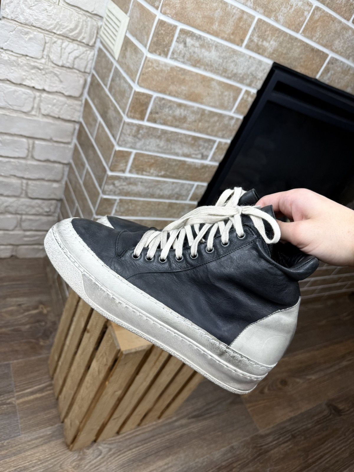 Masnada Masnada Leather Double Sole Black Hi Top Sneakers Size US 7 / EU 40 - 6 Thumbnail