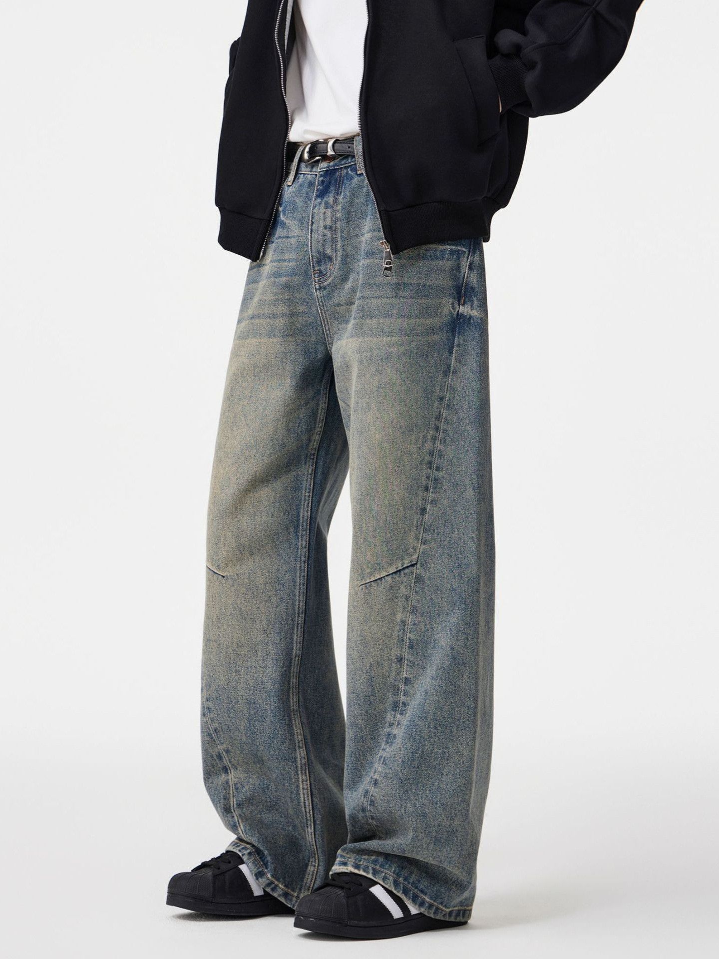 Japanese Brand American high-street men's patchwork wide-leg loose jeans Size US 32 / EU 48 - 1 Thumbnail